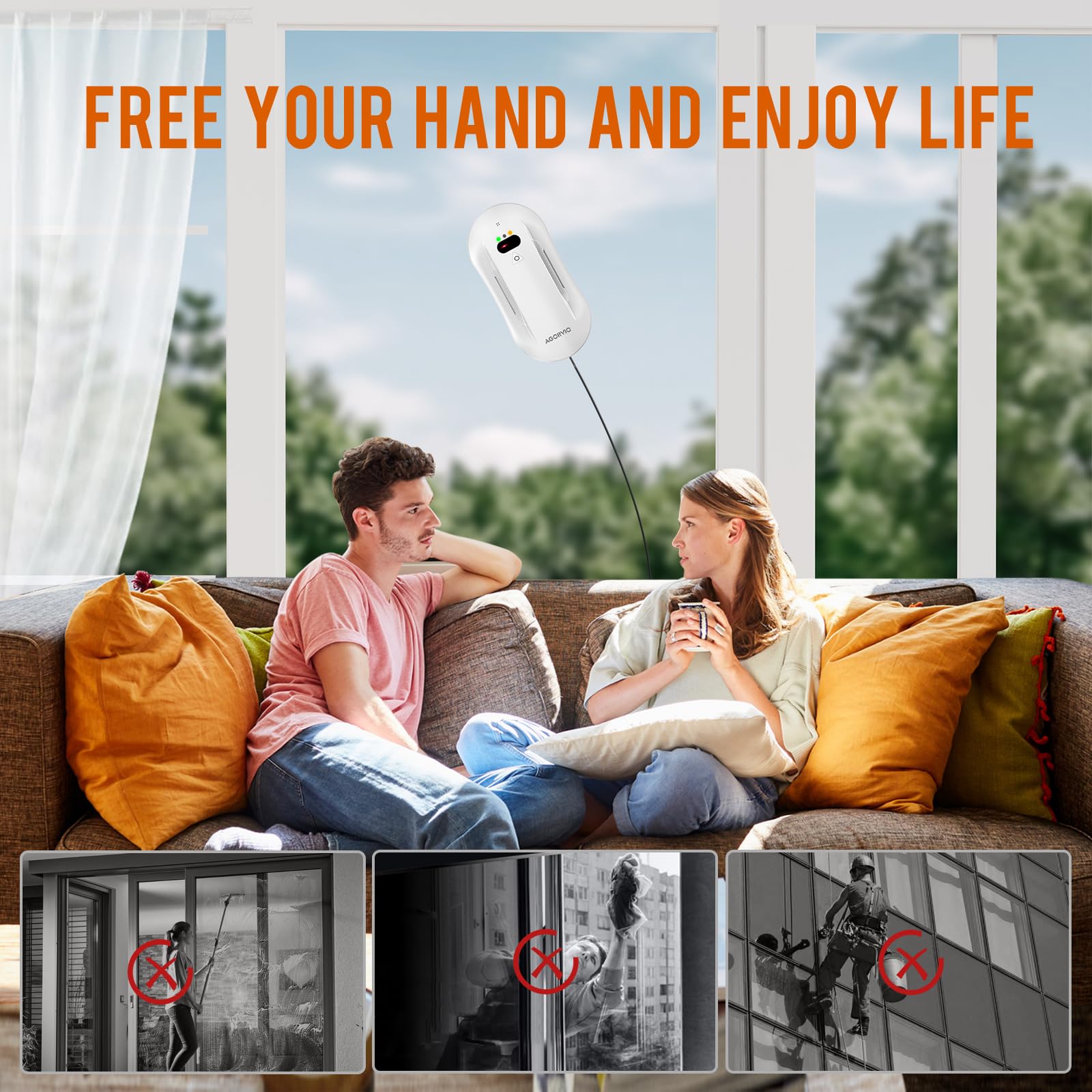 Robot de limpieza de ventanas con rociador de agua automático y navegación inteligente, robot limpiador automático de ventanas para vidrio interior/exterior con triple sistema de seguridad, 2