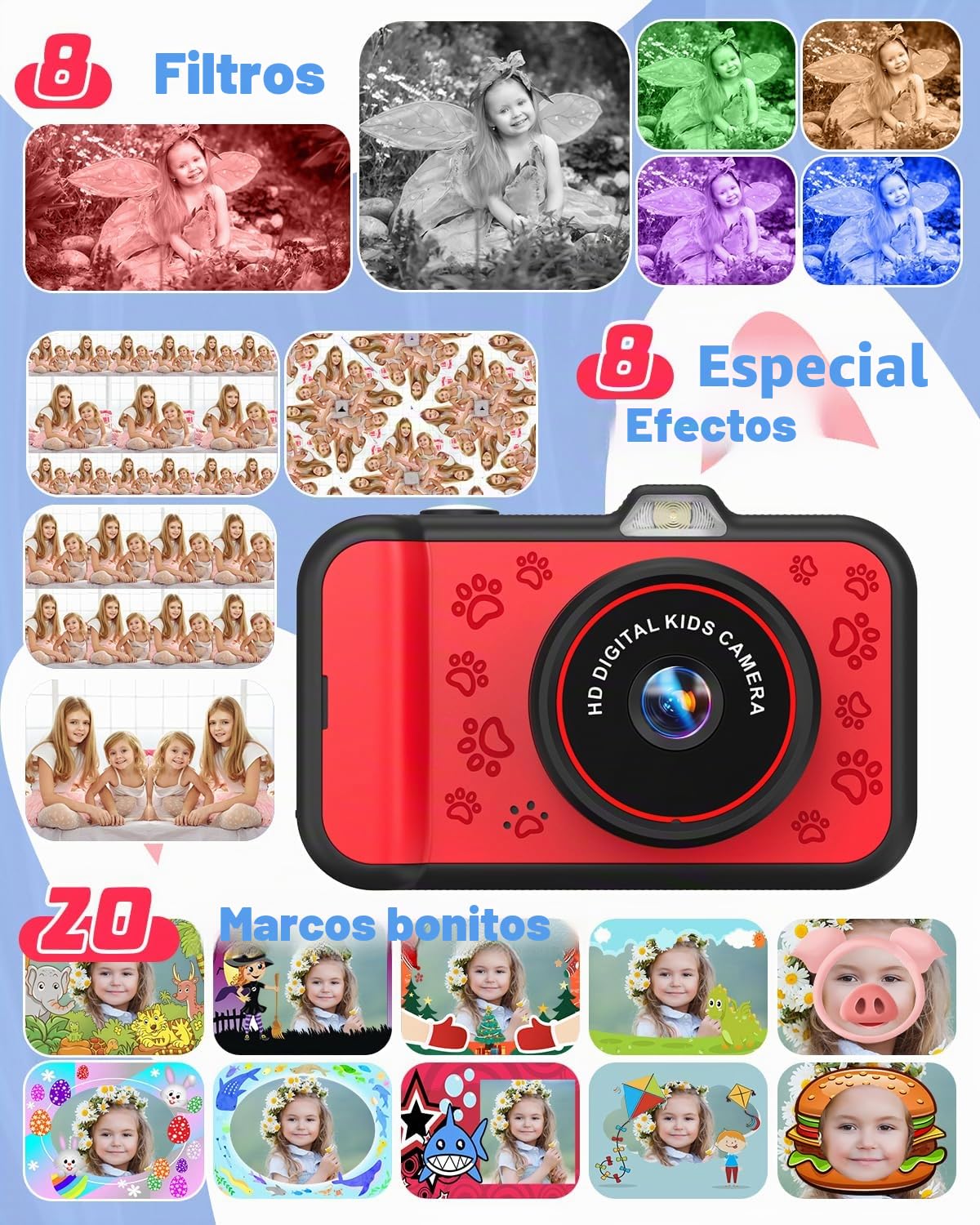 Camara Fotos Infantil, Pantalla Grande de 3,5 Pulgadas 1080P HD 48 MP Cámara para Niños con Lente de Zoom Giratorio 360° Flash LED Juguete de Regalo para Niños para 3 4 5 6 8 7 9 10 Años Niños Niñas
