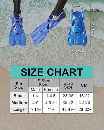 Miniatura 2 de Reef Tourer RF0106P - Aletas de esnórquel para niños y adultos, tacón abierto ajustable, aletas compactas de esnórquel de hoja corta, tamaño de viaje