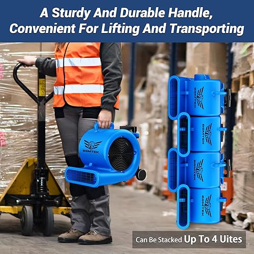 Miniatura 6 de Ventilador soplador de aire de 5000 CFM 1HP, secadora de piso - Temporizador para Industria, 3 velocidades, 4 ángulos ajustables, kit de ruedas de