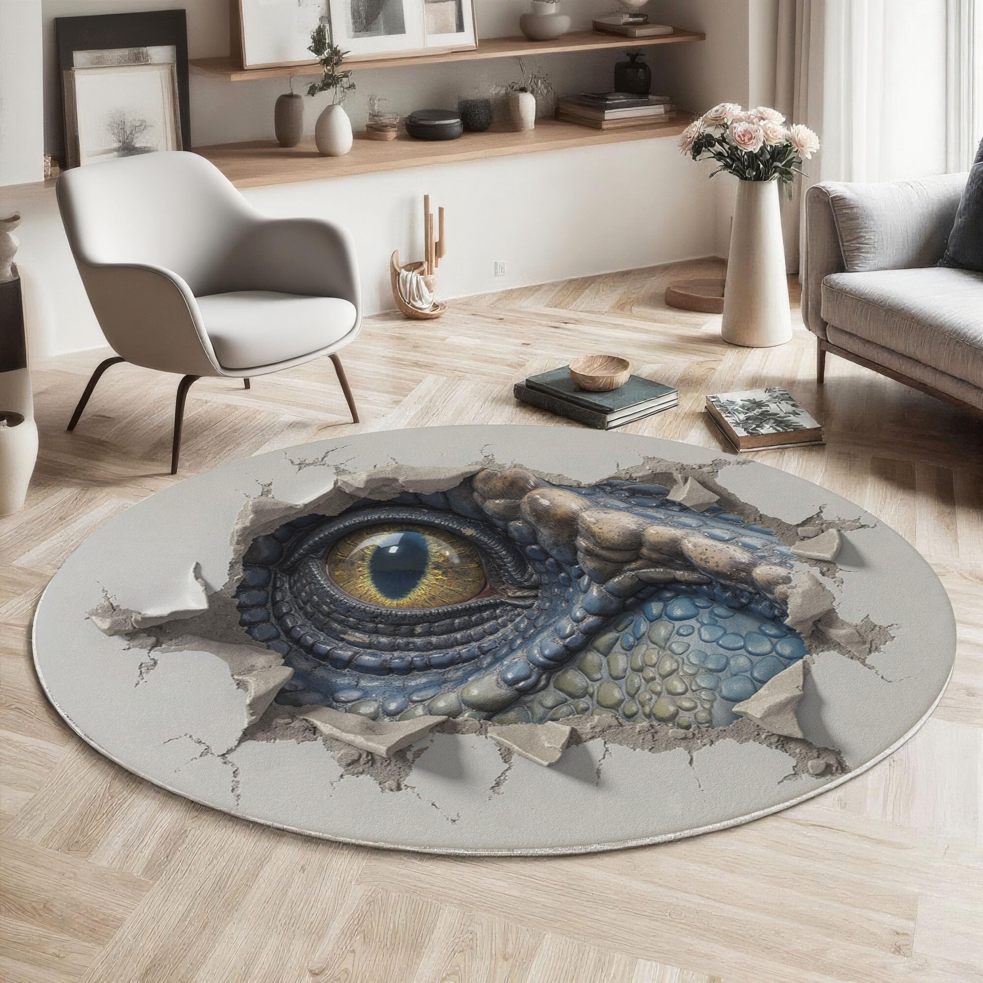 Tapis rond antidérapant sans perte de poils pour chambre à coucher