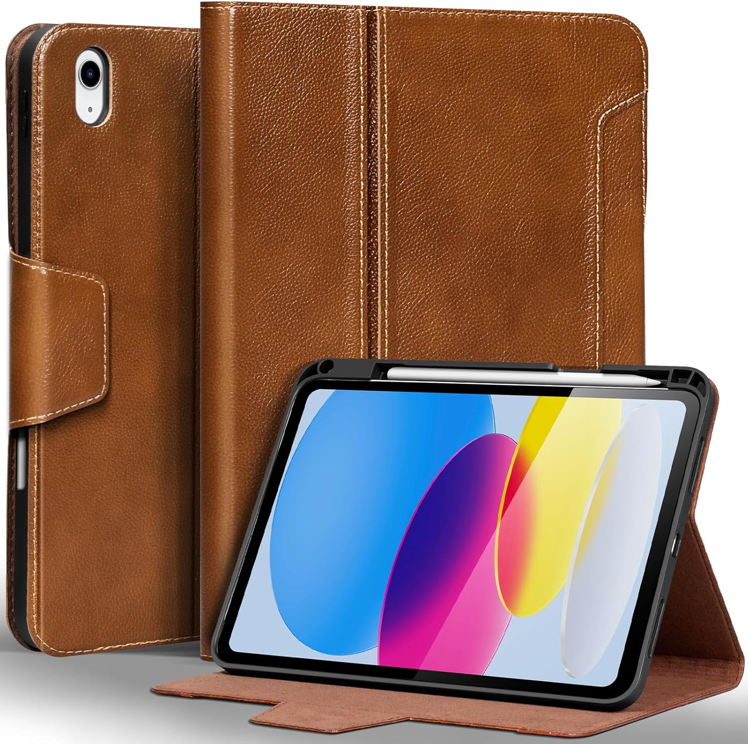 Gexmil Leather Case for iPad (A16) 11th Generation 11 Inch 2025, iPad 10th Generation 10.9 Inch 2022,Protective Cover with Pencil Holder,Magnetic Closure,Auto Sleep/Wake,Yellow Brown
