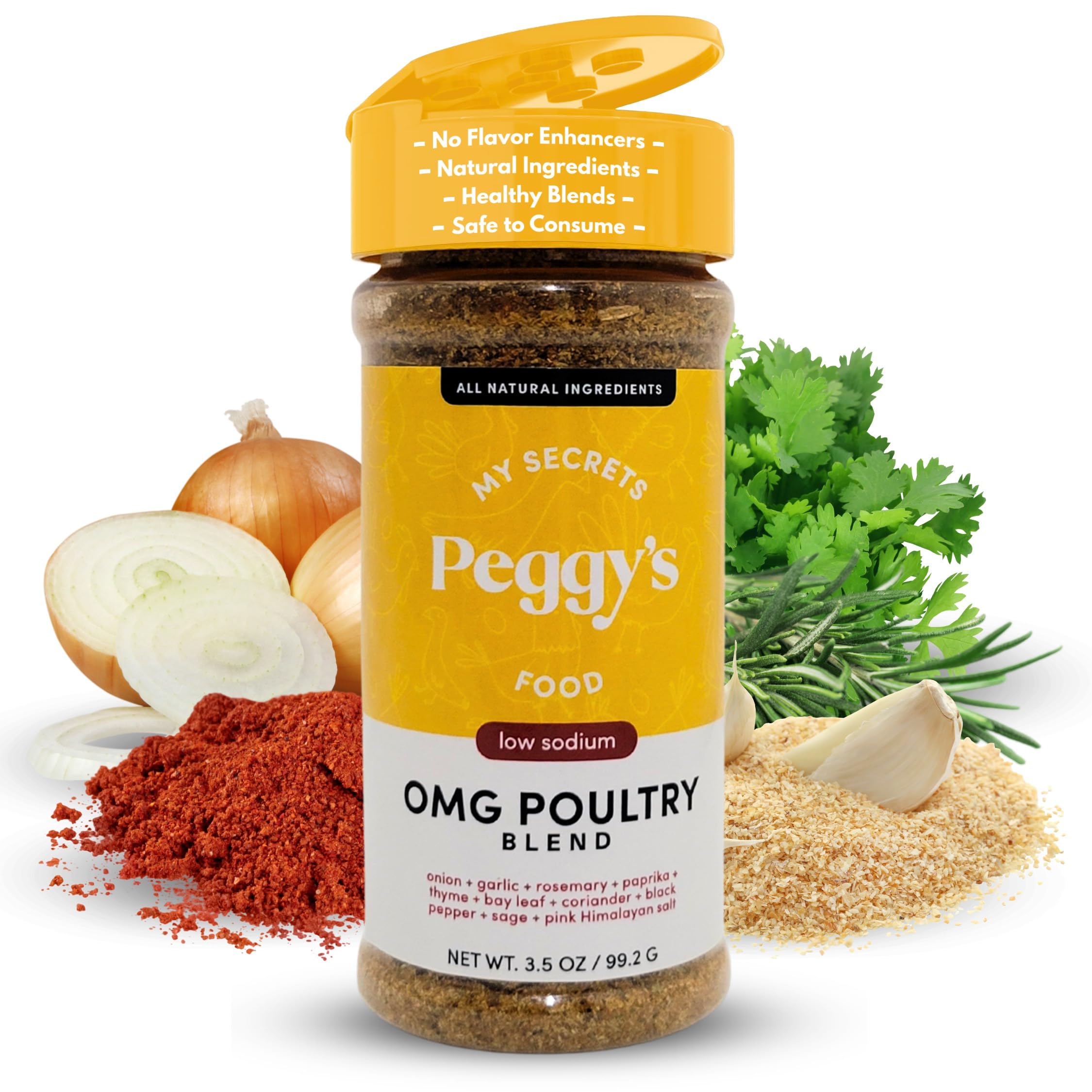 My Secrets Peggy's Food OMG Poultry Seasoning Mix – Perfect Blend of Herbs and Spices – With Pink Himalayan Salt – 3.5 Oz/99.2 g – Versatile – Low