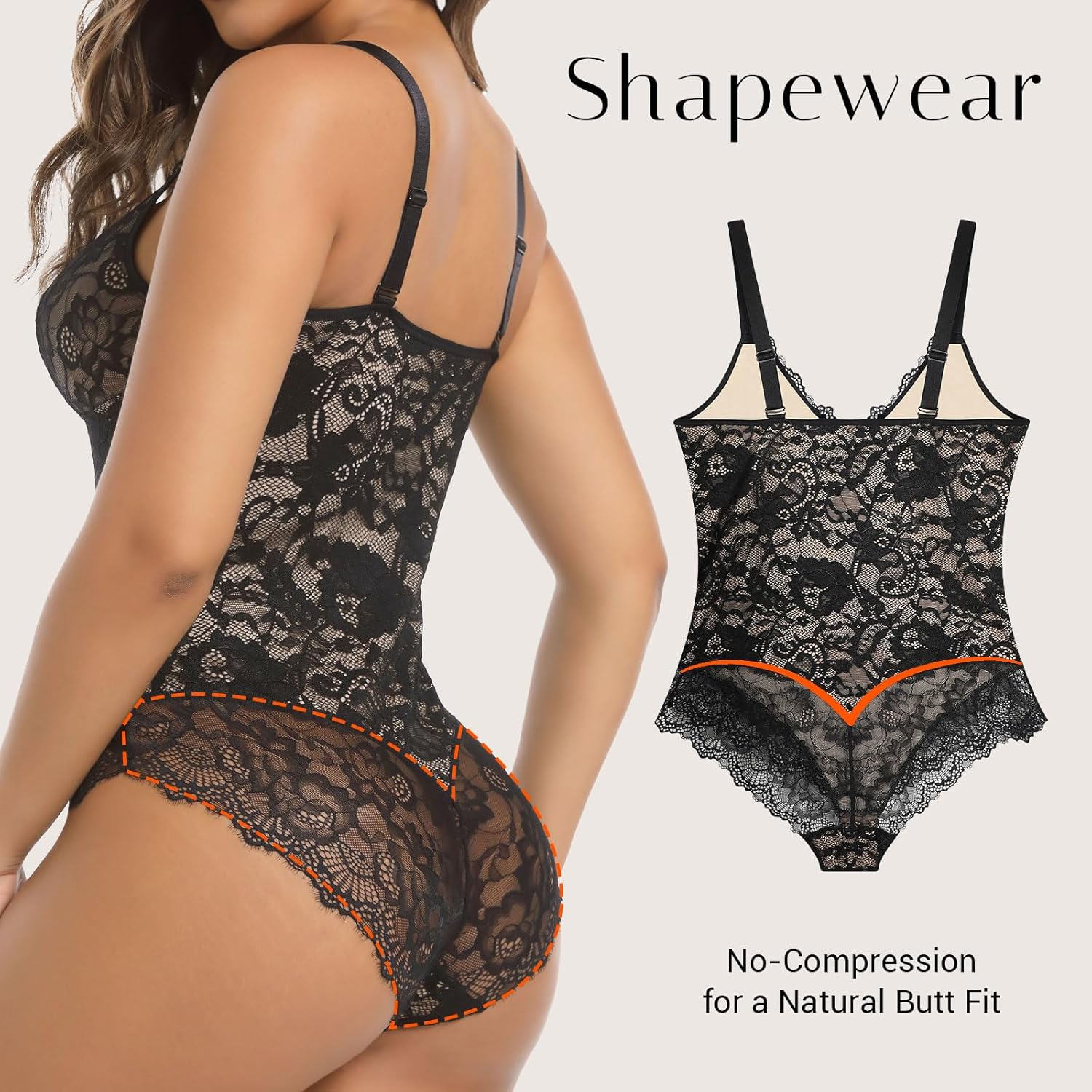 Lace Shapewear Bodysuit for Women V Neck Seamless Tummy Control Bodysuit Adjustable Straps Sculpting Thong Body Shaper - Image 6