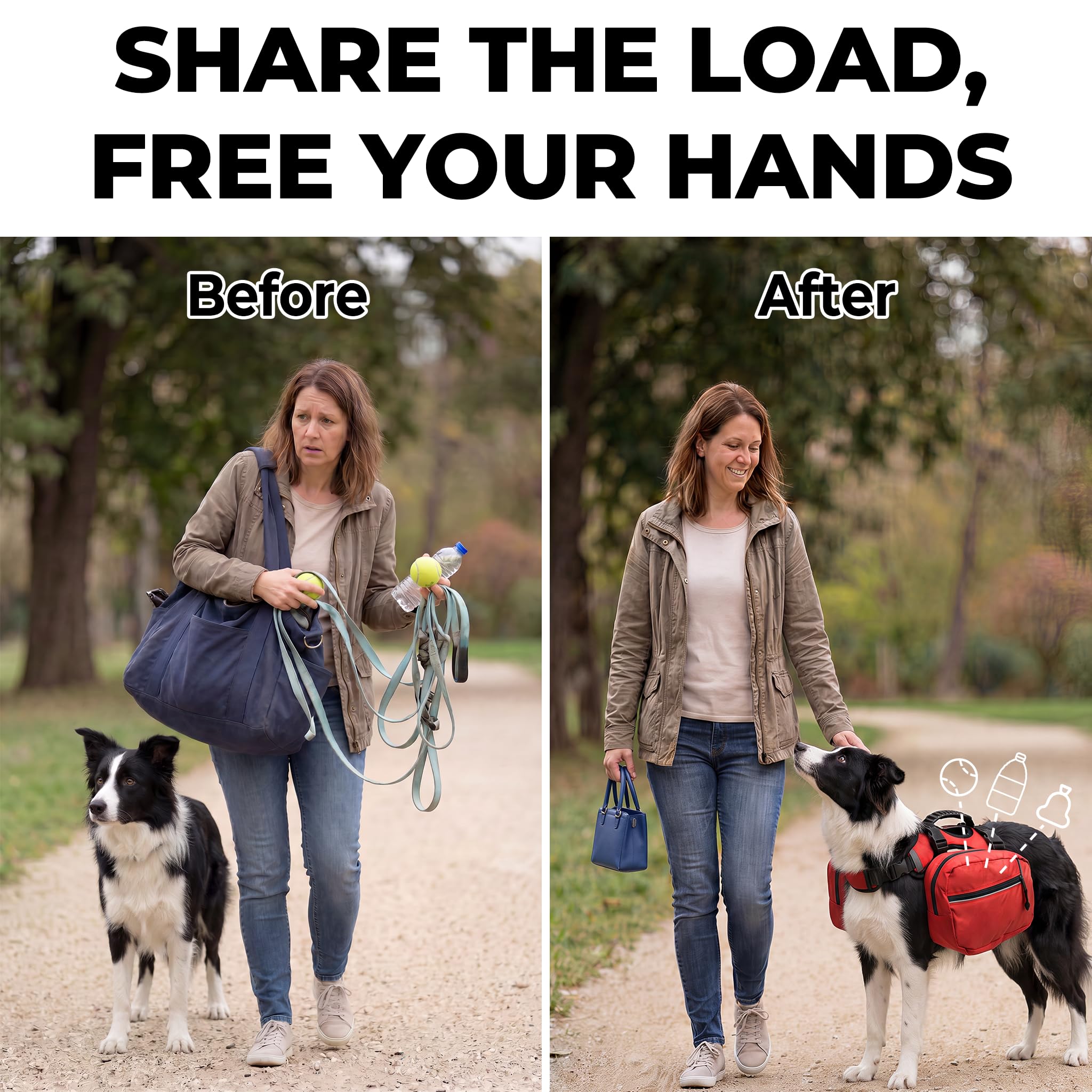Mochila para perros para senderismo de día, ligera 2 en 1 desmontable con chaleco de arnés transpirable, mochila para perros medianos y grandes para llevar artículos esenciales (mediano)