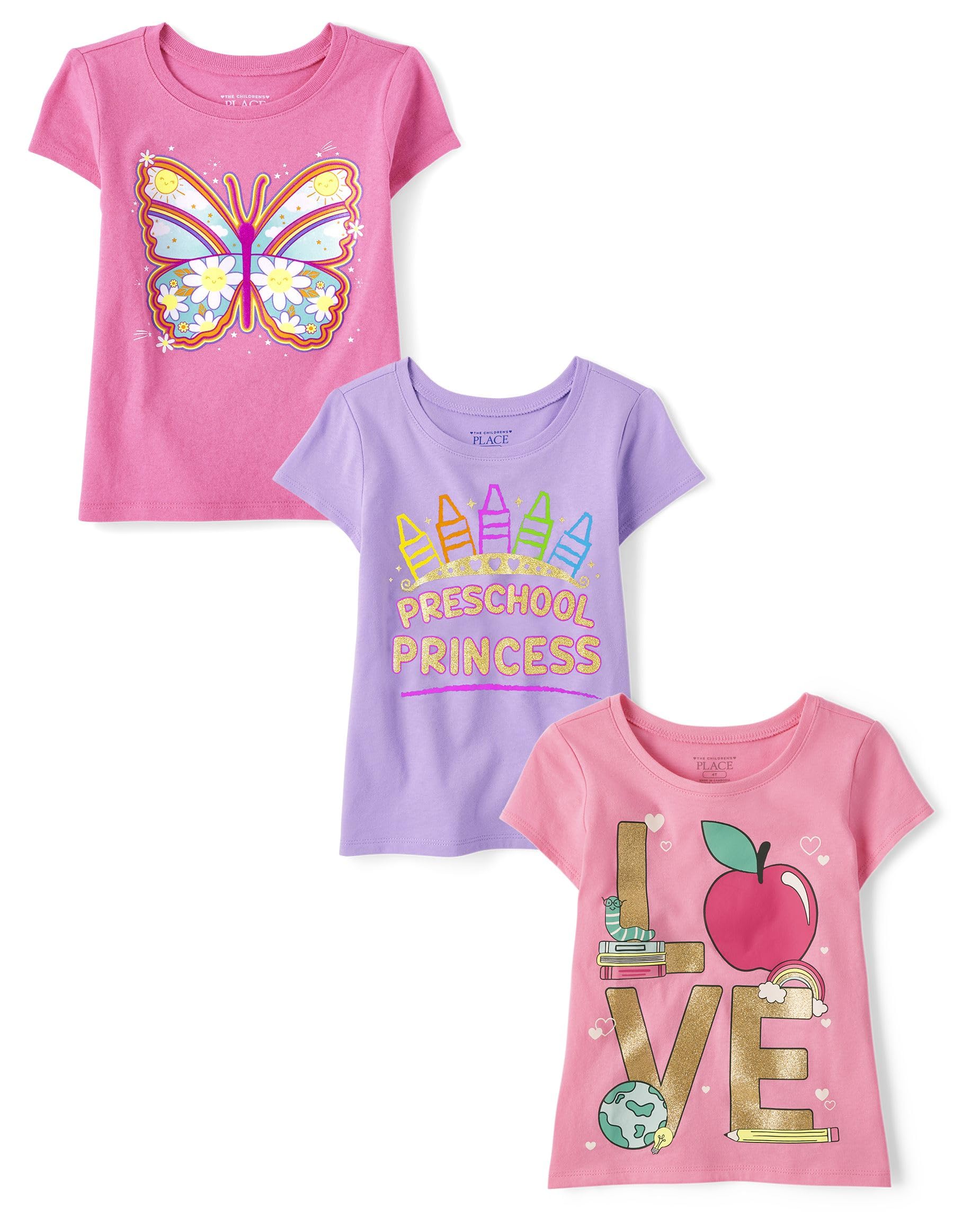 The Children's Place Baby-Girls and Toddler School,Learning Short Sleeve Graphic T-Shirts,3 Pack