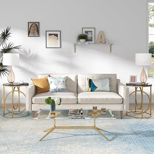 Miniatura 7 de Tribesigns Mesa auxiliar redonda moderna, mesa auxiliar de sofá de 20 pulgadas, mesa de cóctel con base única dorada en forma de O, mesa decorativa