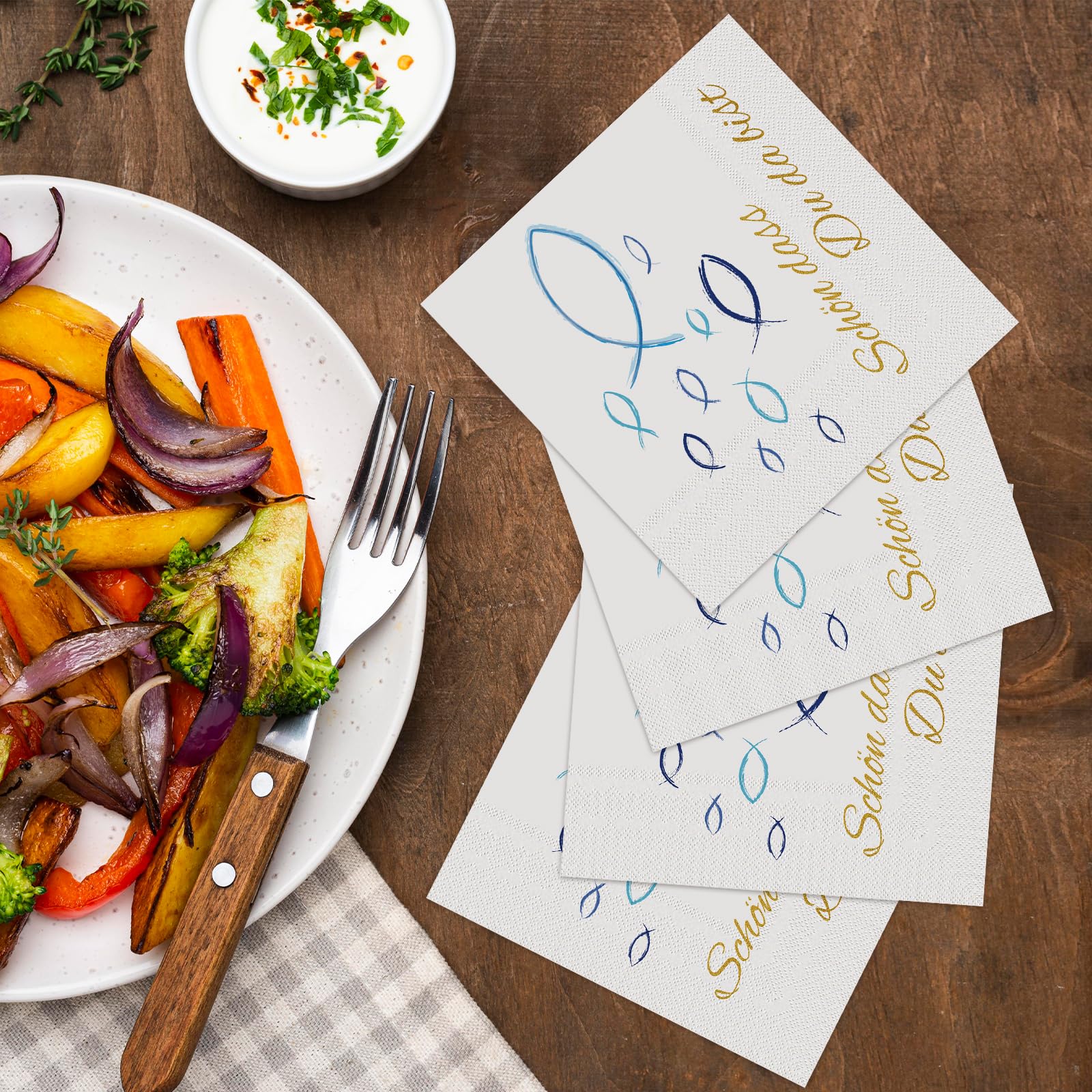 Decorazione Per Comunione E Battesimo - Set Con Pesci Di Legno, Tovaglioli E Accessori Festivi - Foto 6