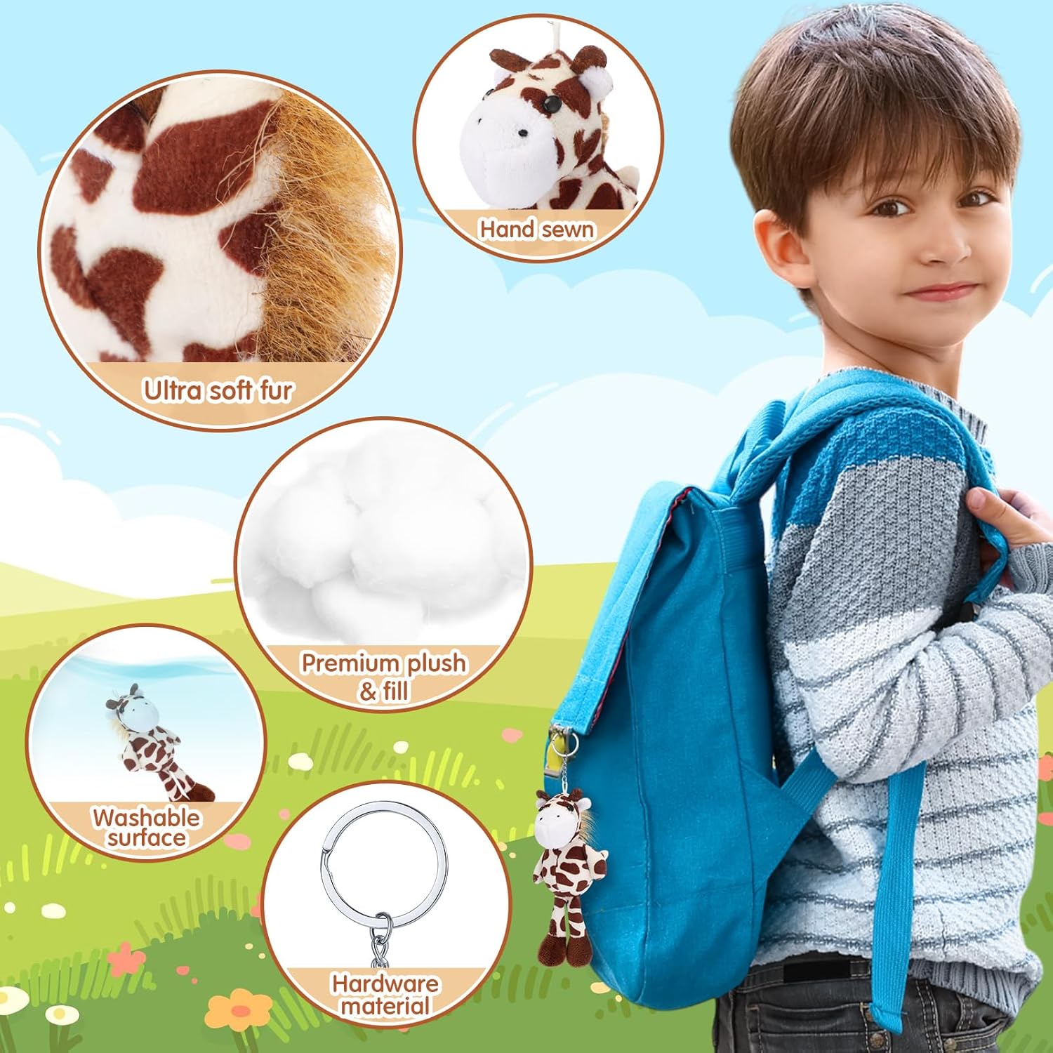 Gemscream 12 Pcs Plush Giraffe Keychains Stuffed Animal 4.7 Inch Cute Soft Plush Animal Keychains Charm Backpack Pendants for Students Graduation Birthday Party Valentine's Day Classroom Events Gifts