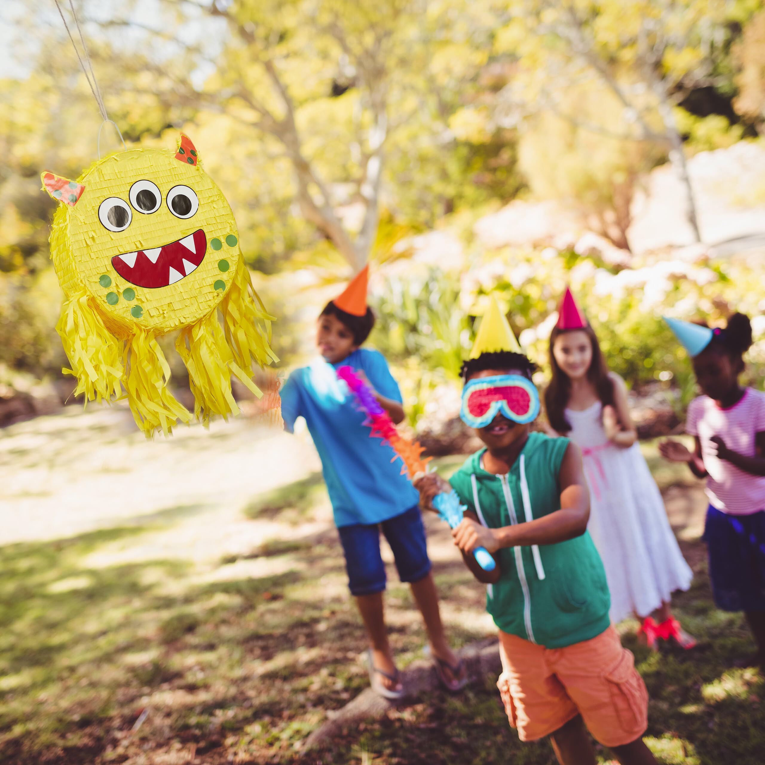 Relaxdays Pignatta Mostro, Piñata Vuota da Appendere e Riempire, Gioco da Festa di Compleanno, Bambini e Adulti, Giallo
