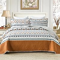 Vista 8 de Finlonte Juego de edredones de tamaño Queen, 100% algodón, ligero, bohemio, Queen, color beige, blanco, geométrico, suave, reversible, para cama