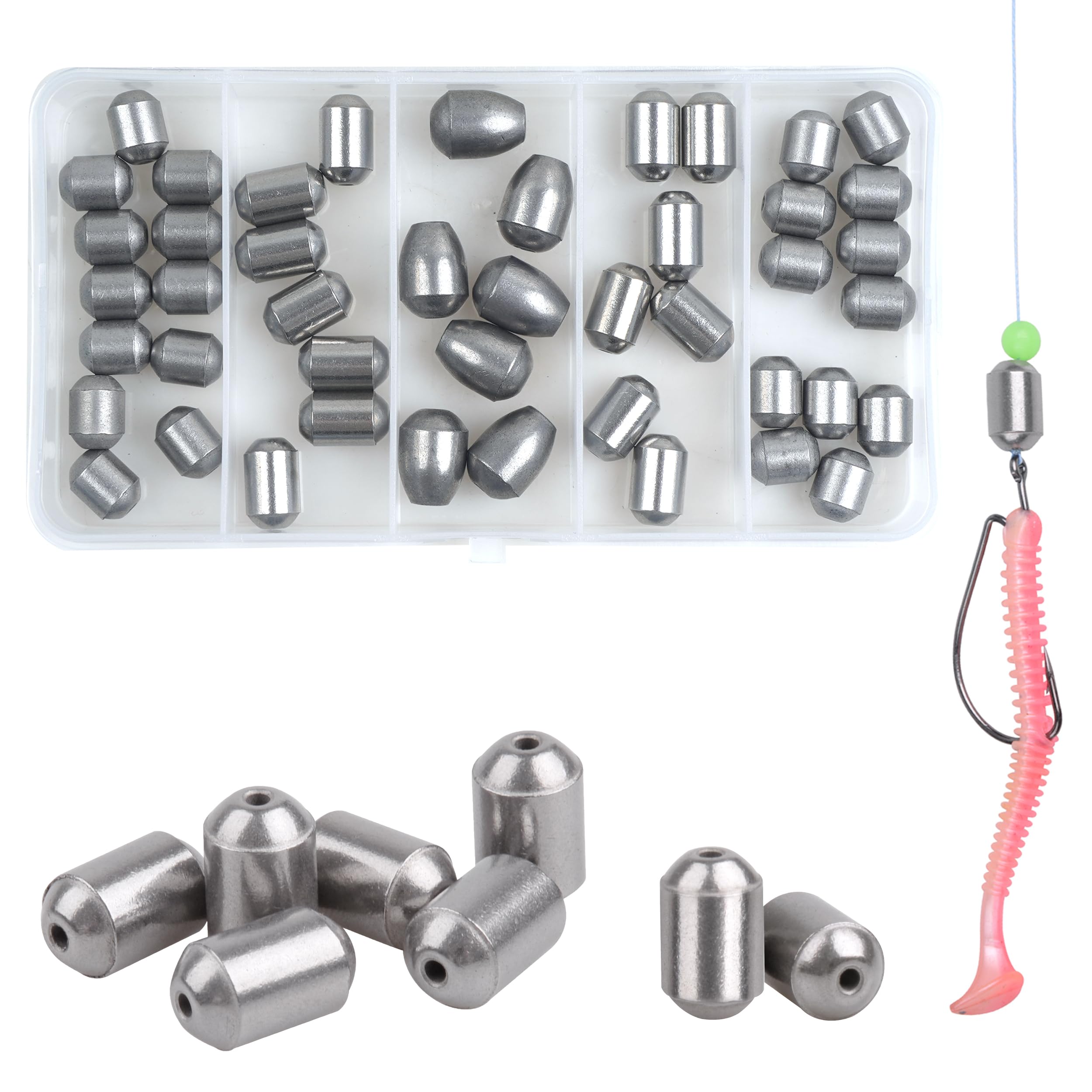 JOGFFDE Fishing Egg Sinker Weights Assortment Kit 45pcs Iron Fishing Weights Oval Shape Bass Casting Saltwater Fishing Gear for Fishing Line Catfishing Bottom Fishing Tackle, GREY