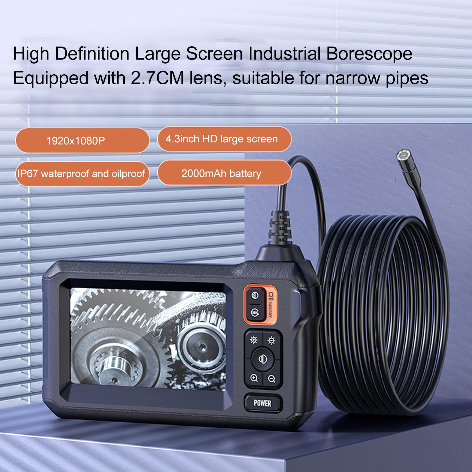 Wąż Lekkiej Rurki Kamery, Kamera Borescope z Lekkim Aparatem, Ekran 4,3 Cala 170 Stopni Kąt Widokowy IP67 HD Borescope Elastyczna Kamera Kanalizacyjna (10 m / 32,8 stopy)