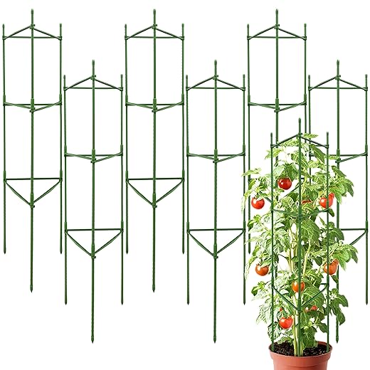 6 Pack 48 Inch Tomato Cages for Garden, Triangle Metal Plant Support with Rust-Resistant Coating, Heavy Duty Tomato Trellis for Raised Bed, Pots, Cucumbers, Peppers & Climbing Plants