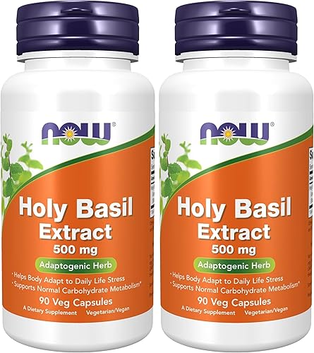 NOW Suplements, extracto de albahaca sagrada 500 mg (albahaca sagrada es una planta sagrada en ayurveda), 90 cápsulas vegetales (paquete de 2)