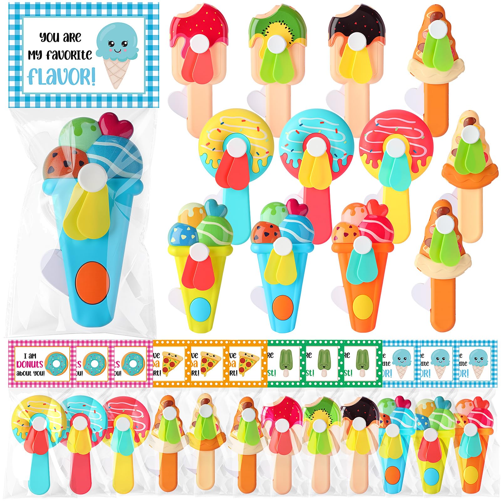 24 Pack Mini Handheld Fans with Cards, Press Cooling Fan,Ice Cream | Fans Gifts Bulk for Cute Summer Birthday End of the Year Pool Party Beach Outdoor Activity Prize Exchange