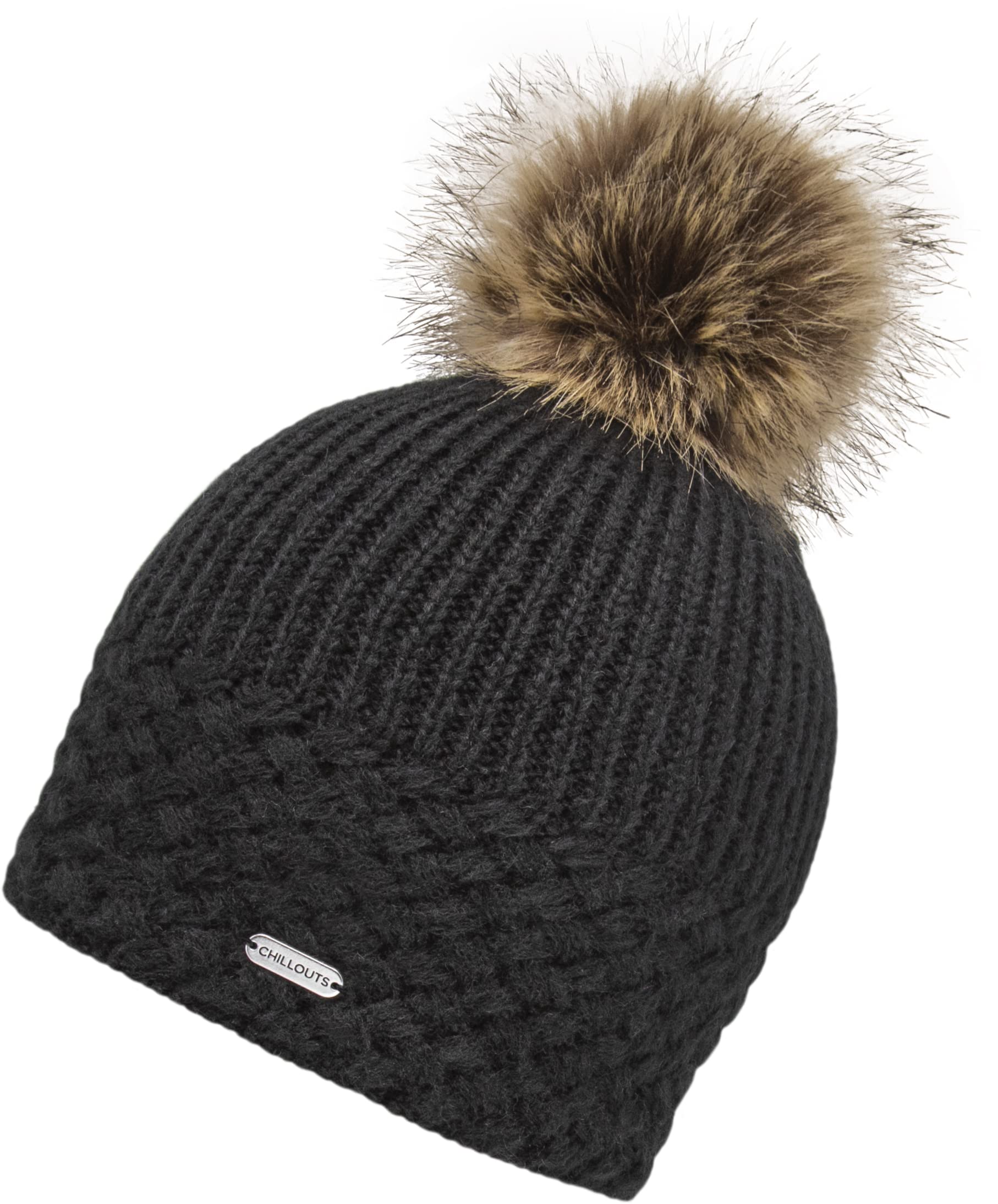 CHILLOUTS Women's Apple Beanie Hat, Black, Einheitsgröße