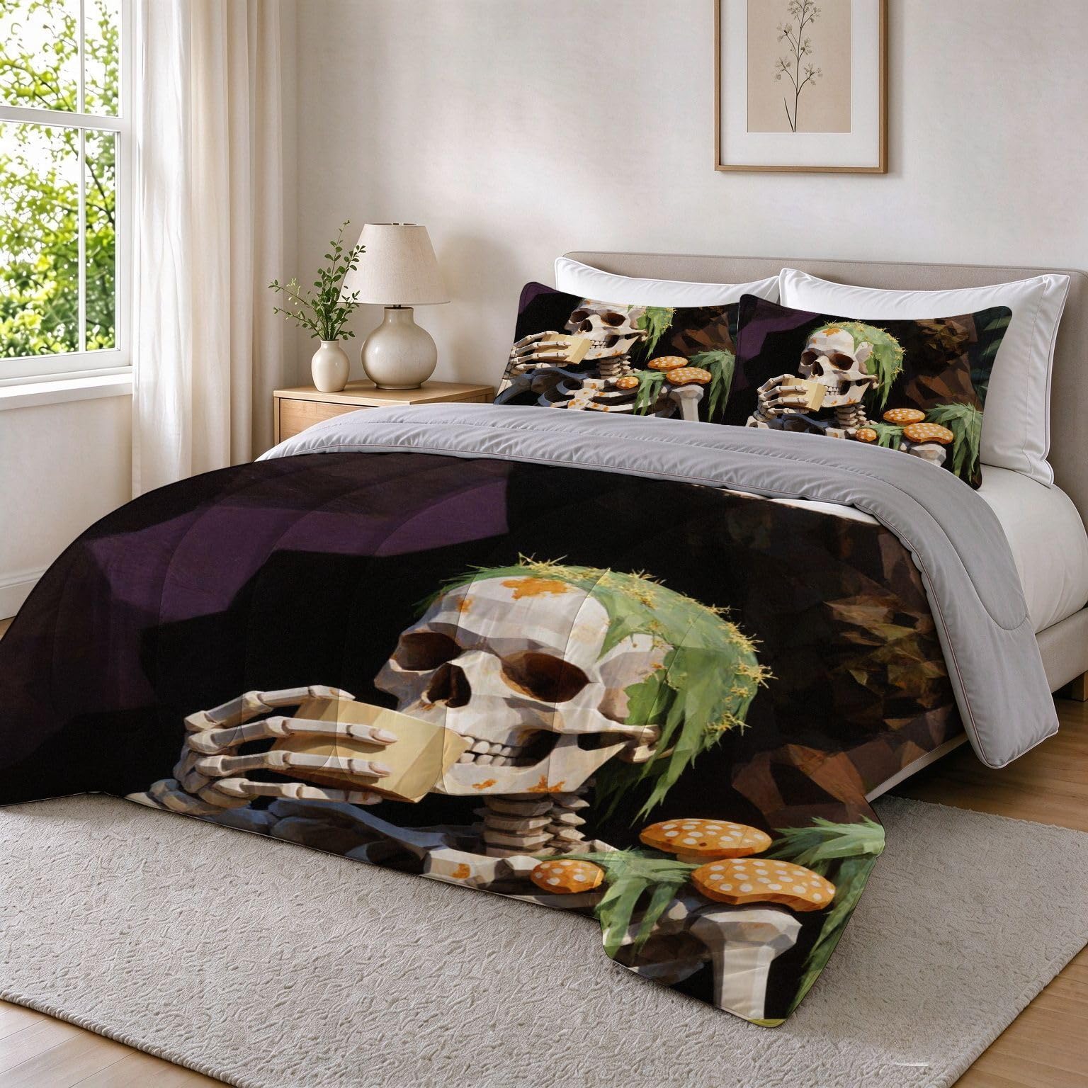 Couette 1 Personne Enfant 90x190 cm Crâne Vert a26