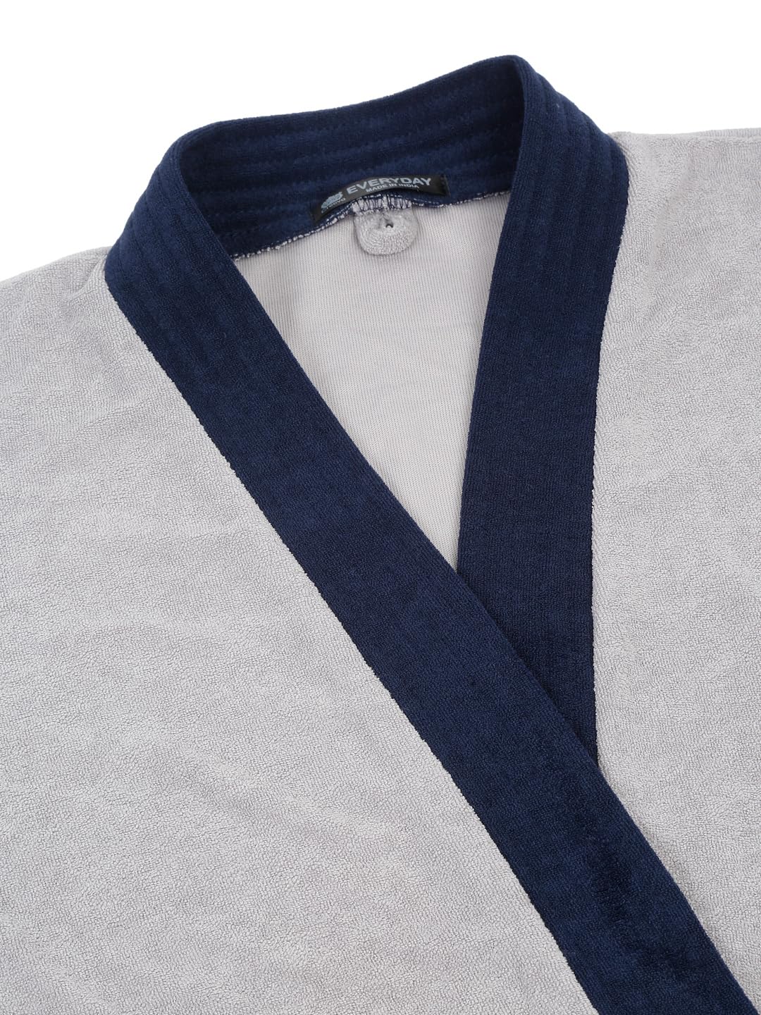 CREEVA Everyday Unisex Micro Terry Bathrobe Collection With kimono collar and 1 Pocket, 3/4 Sleeve Bath Robe Super Soft Light Weight - Grey & Navy - Image 6 thumbnail