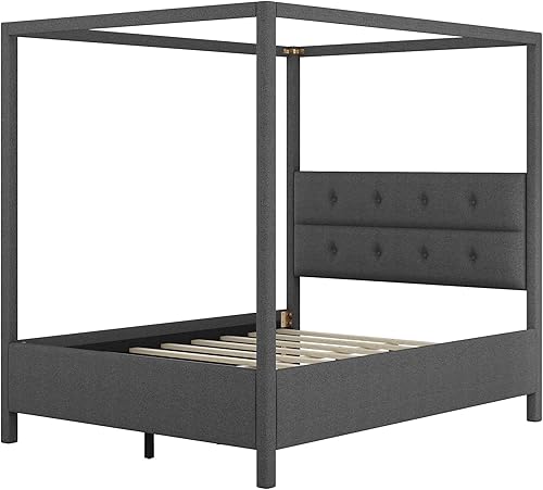 Miniatura 6 de Winwee Upholstery Canopy Platform Bed Canopy Daybed with Upholstered Headboard Wood Bed Frame Play House Bed with Solid Construction for Teens Boys