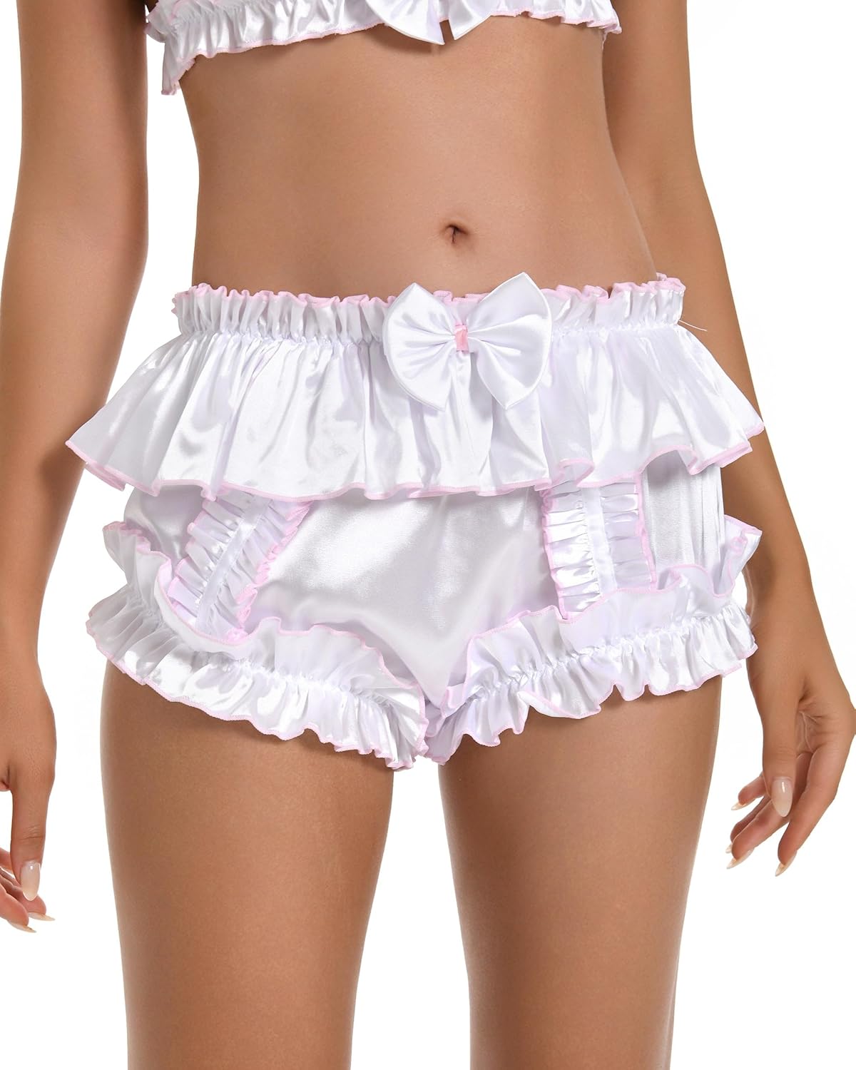 Satini Sissy Frilly Ruffled Silky Satin Full Coverage Adult Diaper Cover Briefs Lingerie Underwear Panties - Image 2