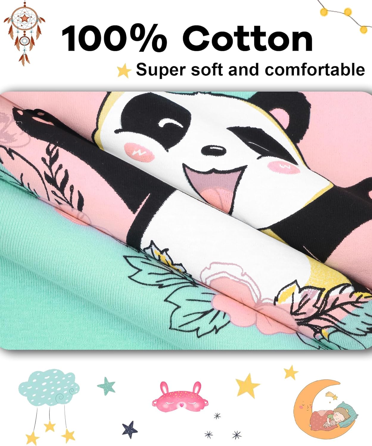 DAUGHTER QUEEN Girls Summer Pajamas Set 4 Pieces 100% Cotton Sleepwear Size 18 Months-12 Years - Image 5