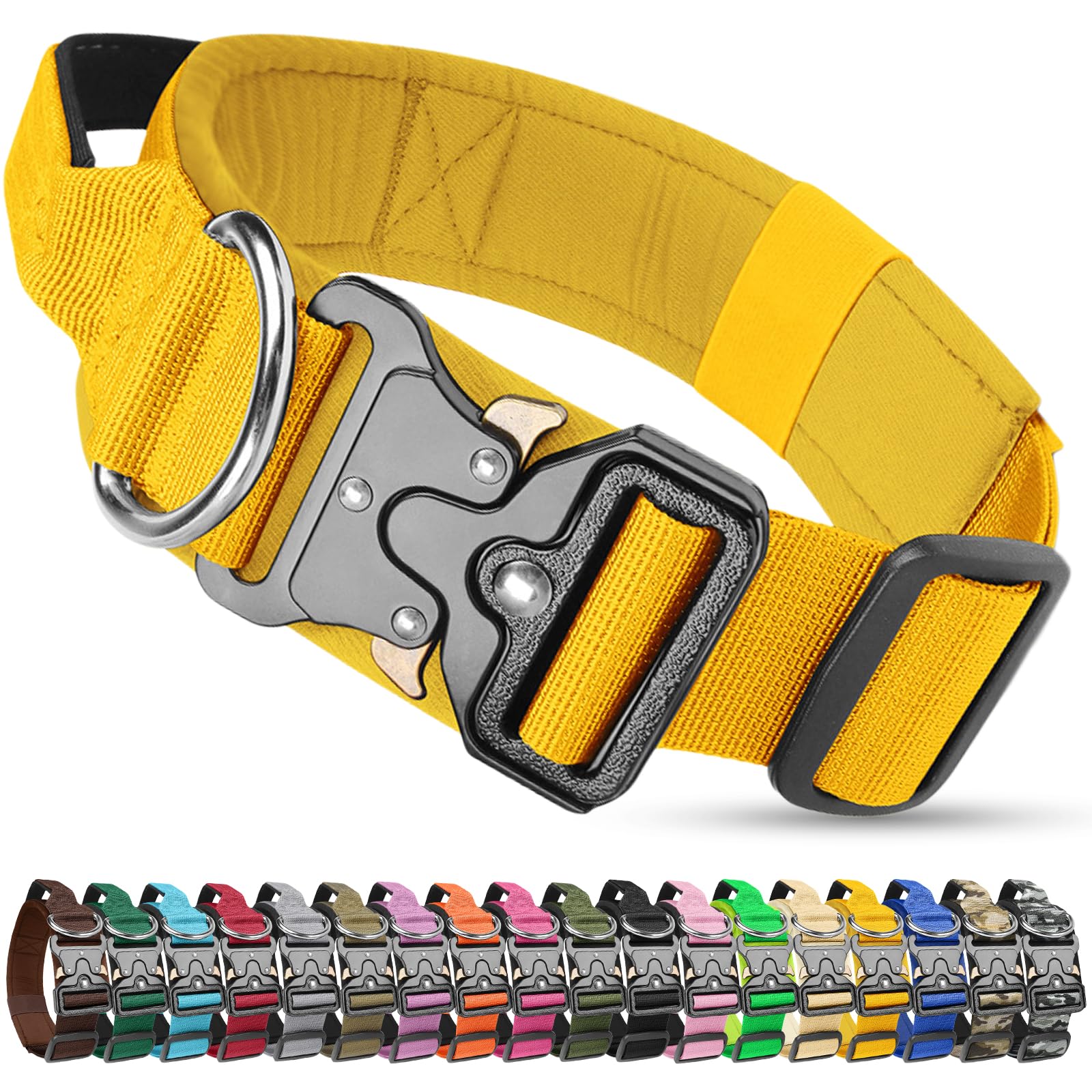 Olcyren Tactical Dog Collar, Military Nylon Adjustable Dog Collar with Handle, Heavy Duty Wide Thick Pet Collars with Quick Release Metal Buckle for Medium Large Dogs Training and Walking (Yellow, XL) — image 1