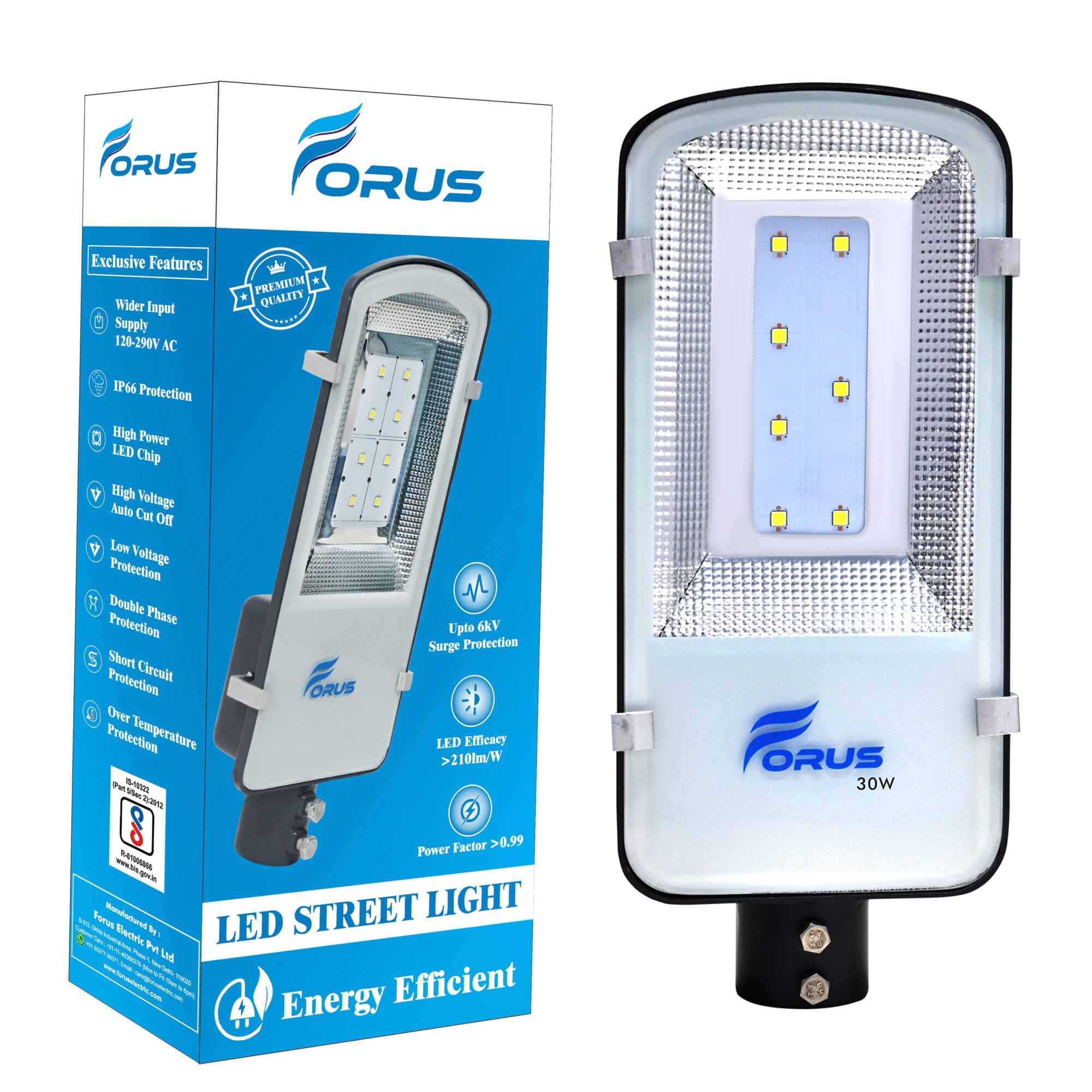 Forus LED Street Light 30W Waterproof 5 Years Warranty, Cool White Excellent Quality Street Light, Street Light 30 Watt LED for Home, Street Lights Outdoor, Street Lamp, LED Street Road Lights 1Pc