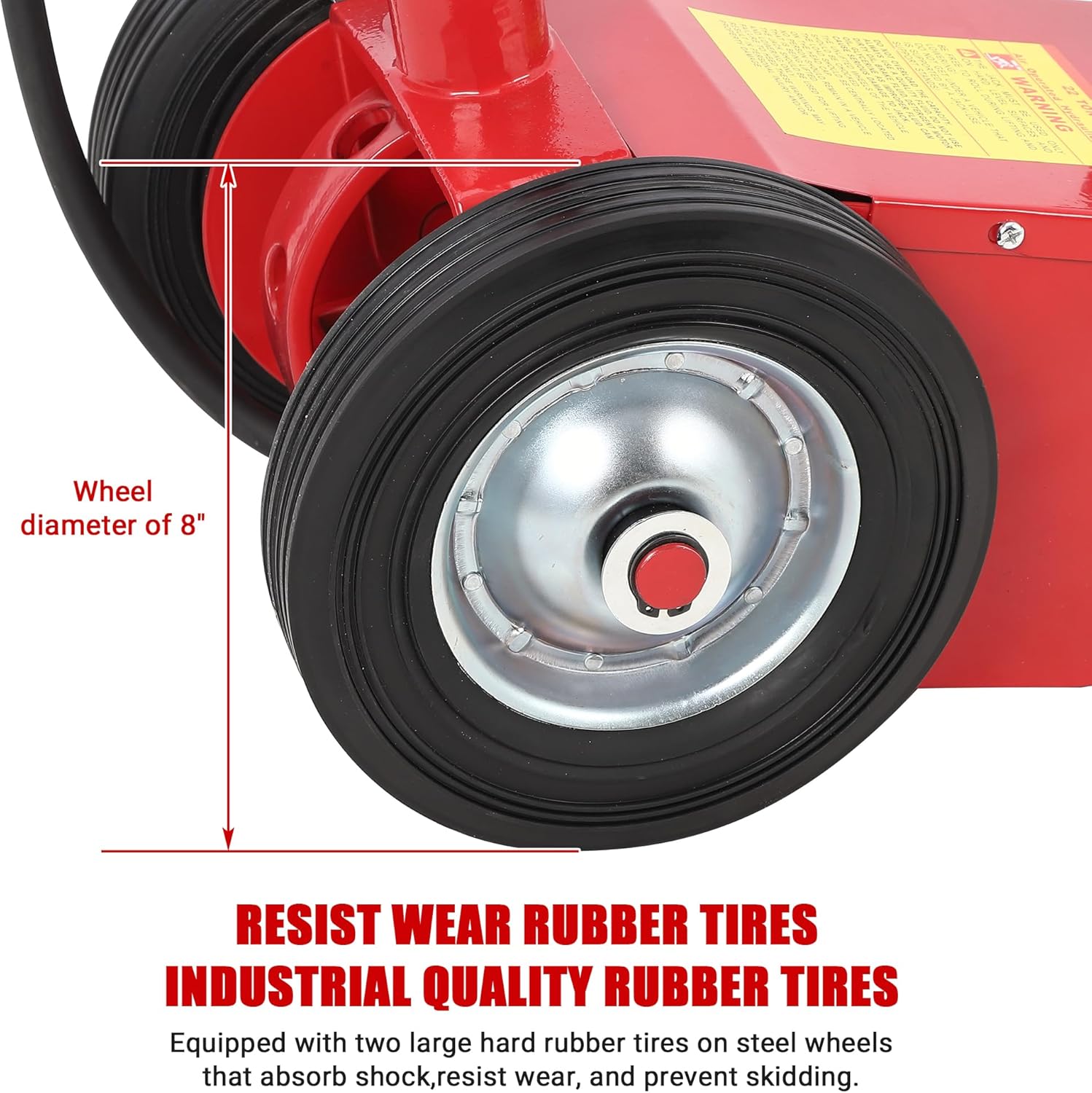 22 Ton Air Hydraulic Floor Jack for Heavy Duty Trucks & Tractors – 44,000 LBS Capacity, Low Profile (9"-17.7"), 4 Adapters (10/25/60/100mm), 46" Adjustable Handle – Dual Power (Air/Hydraulic)