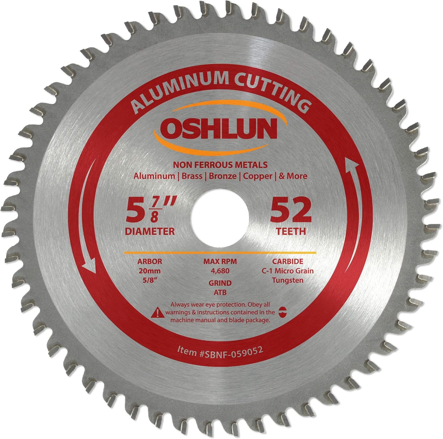 Oshlun SBNF-059052 5-7/8-Inch 52 Tooth ATB Saw Blade with 20mm Arbor (5/8-Inch Bushing) for Aluminum and Non Ferrous Metals