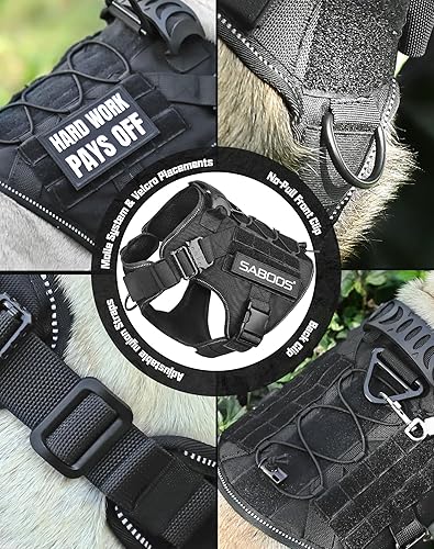 Miniatura 7 de Saboos Arnés táctico para perros grandes, resistente, con asa, chaleco de servicio sin tirones, ajustable, para caminar, entrenamiento, caza, color