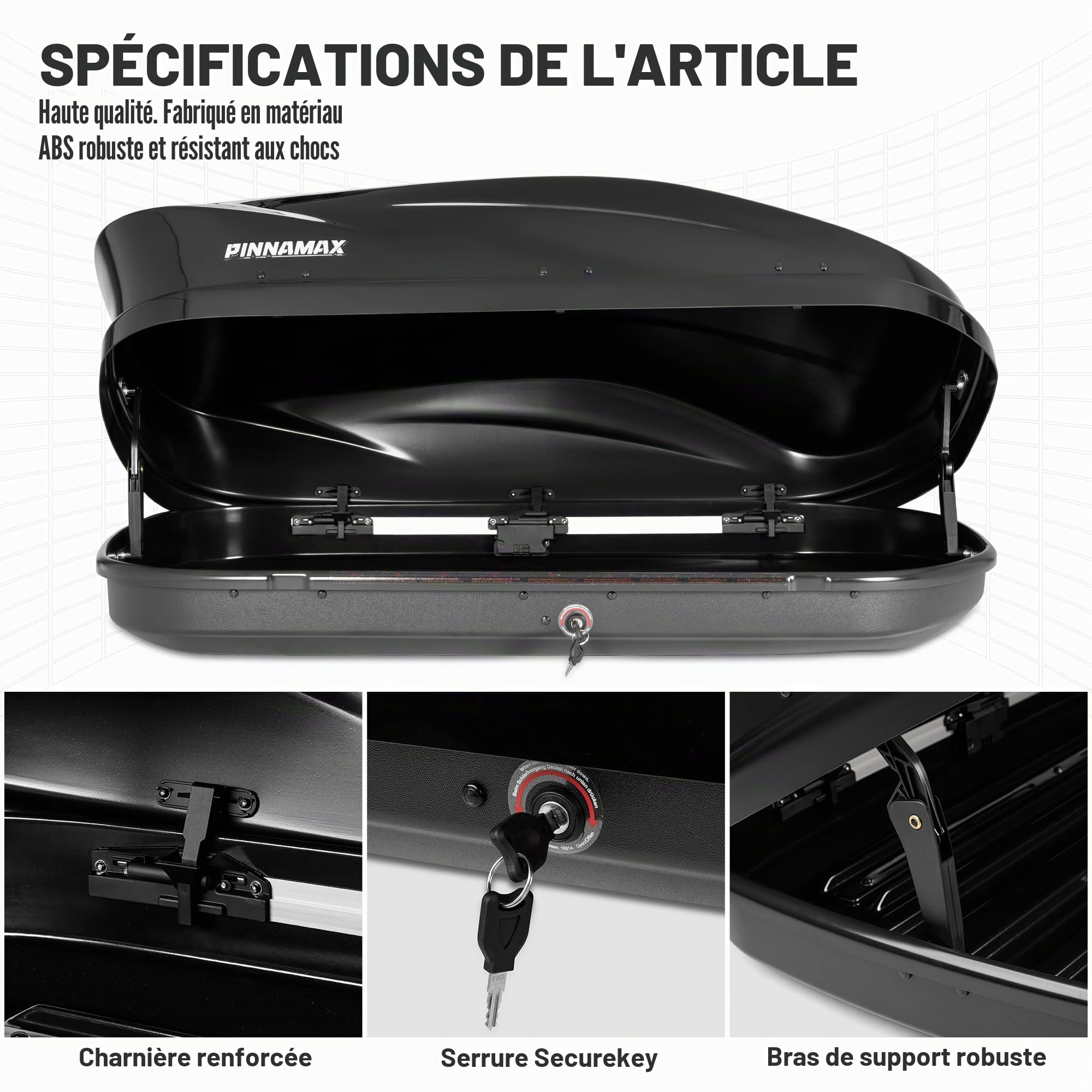 Coffre de toit verrouillable - 360 l - Ouverture des deux côtés - Coffre de toit étanche pour barres de toit, coffre de toit pour SUV, break, van (360 l)