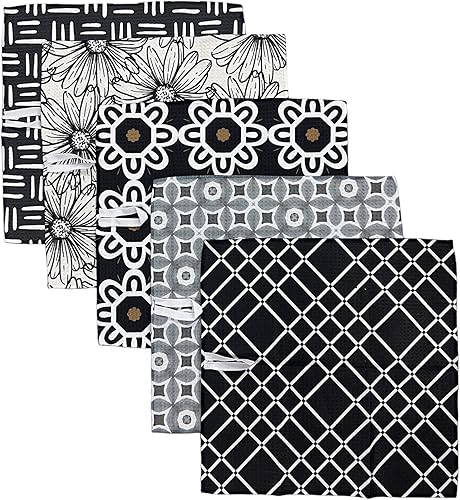 Paños de microfibra con tejido de gofre, paquete de 5, altamente absorbentes, de secado rápido, paño de limpieza de microfibra suave de alta Negro