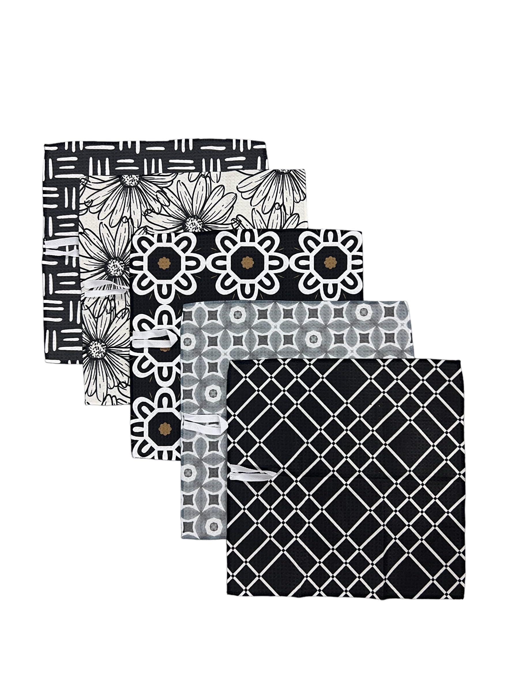Paños de microfibra para platos de tejido gofre, paquete de 5, altamente absorbentes, de secado rápido, paño de limpieza de microfibra suave de alta calidad, 12 x 12 pulgadas (negro