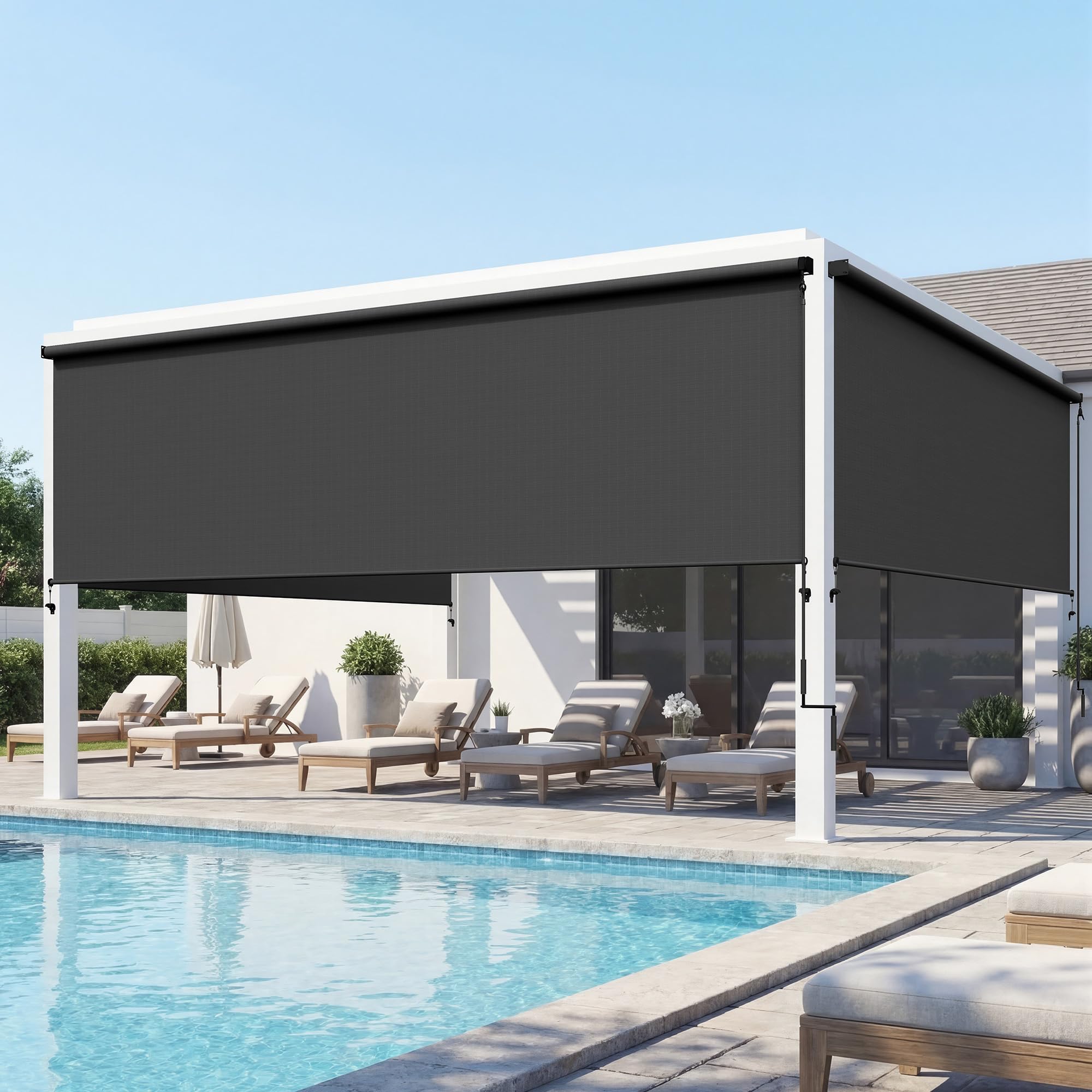 Photo 1 of ***MISSING HARDWARE -SELLING AS IS *** Integrated Outdoor Roller Shade,10'W x 8'H Assembly Free Outdoor Patio Blinds with 420GSM Upgraded Fabric for 95% UV Blockout, Cordless Patio Shade, Sun Shades Outdoor Patio for Porch, Gazebo, Balcony ***BOX RIPPED/