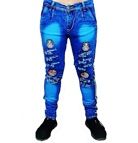 Buy Fatafat Lelo Skyblue Damaging Strips Jeans For Men 28 At Amazon In