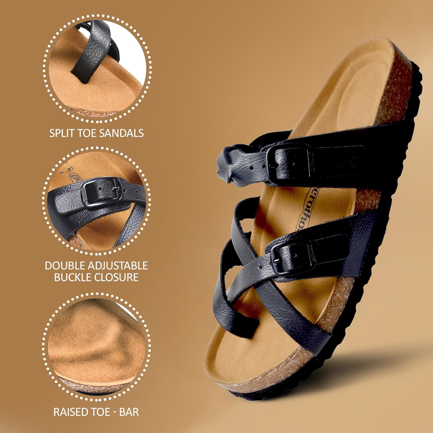 AEROTHOTIC Recovery Slides for Women Comfortable Memory Foam Cork Footbed Cute Faux Leather Adjustable Buckle Straps Walking Travel Outdoor women sandals - Image 6