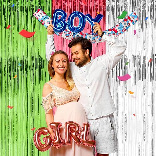 Vista 19 de Cortina de telón de fondo de flecos de papel de aluminio de 3 x 8 pies, cortinas de flecos de papel de oropel metálico, telón de fondo