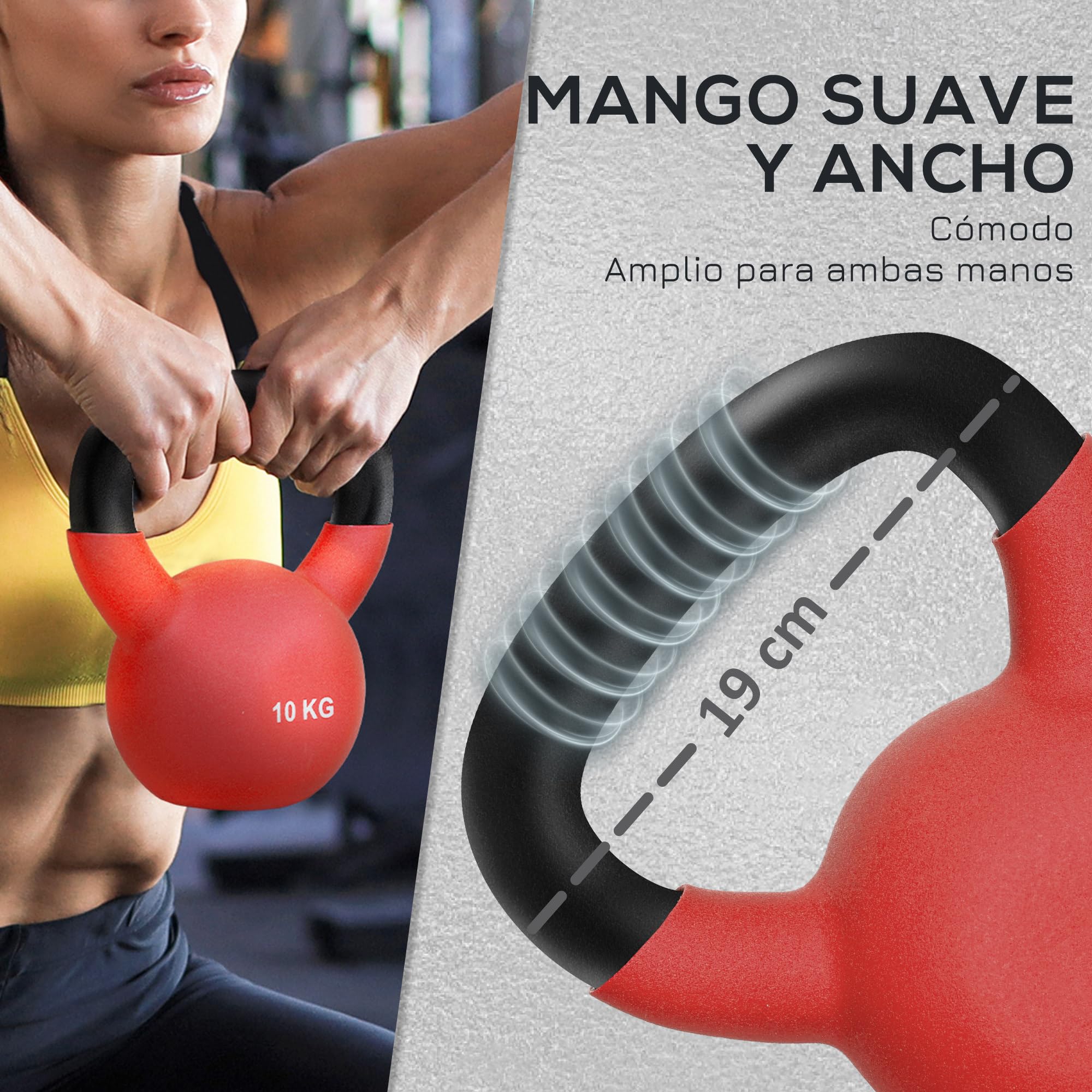 HOMCOM Pesa Rusa de Hierro Fundido 8/10/12 kg Kettlebell con Revestimiento de Neopreno Mancuernas de Bola para Entrenamiento de Fuerza en Gimnasio Casa