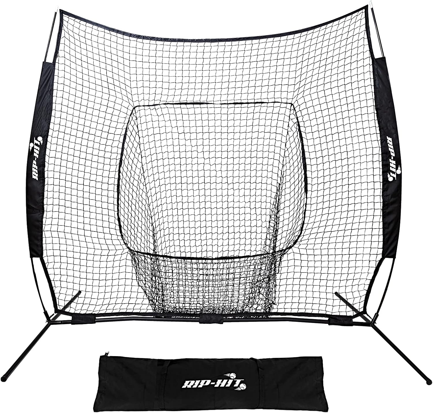 7’X7’ Baseball Softball Lacrosse Hockey Hitting Pitching Throwing Practice Net with Bow Frame, Carry Bag, Skill Levels - Manufactured by Local Dad and Coach to Save us Money!