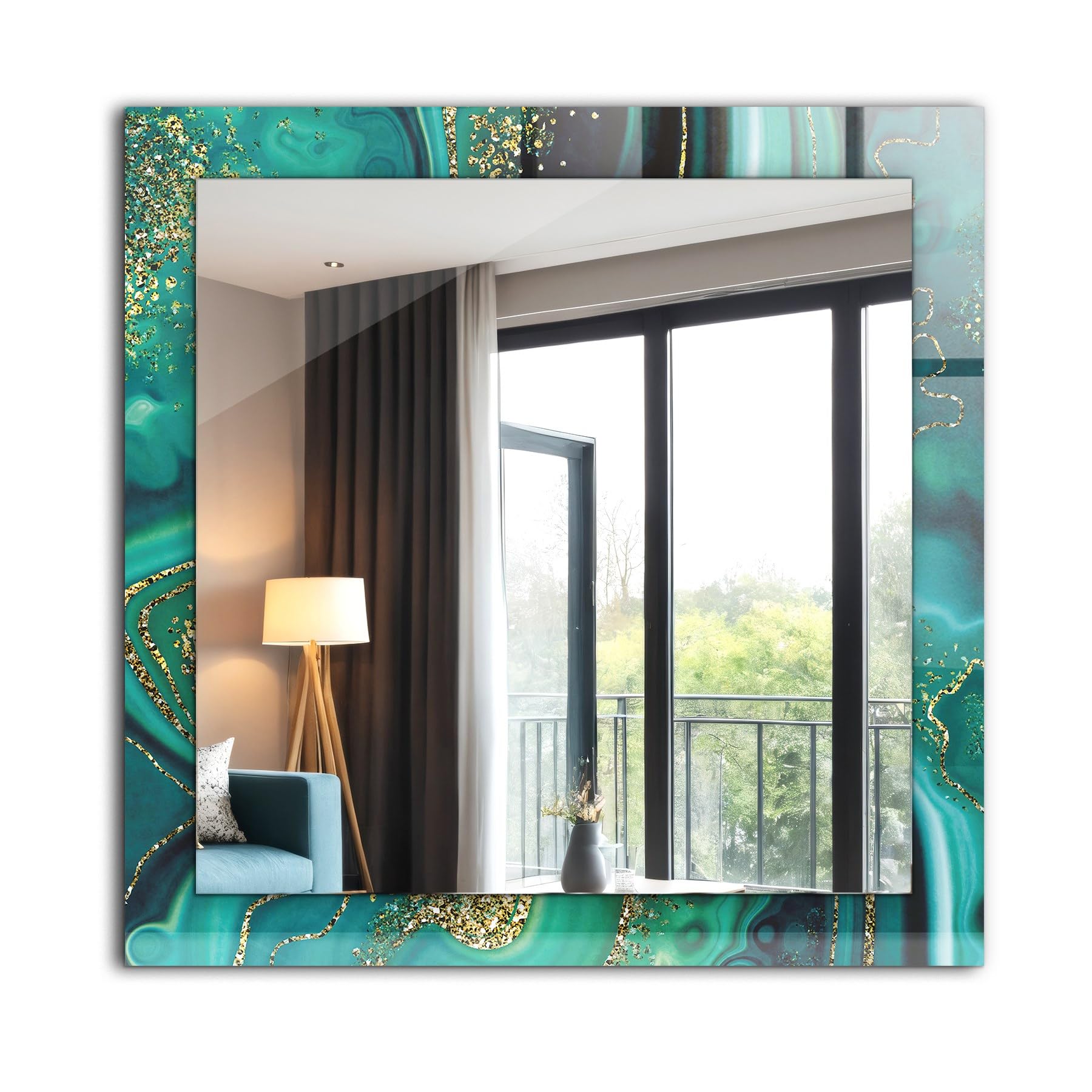 Miroir décoratif haut de gamme 60x60cm avec cadre imprimé vert