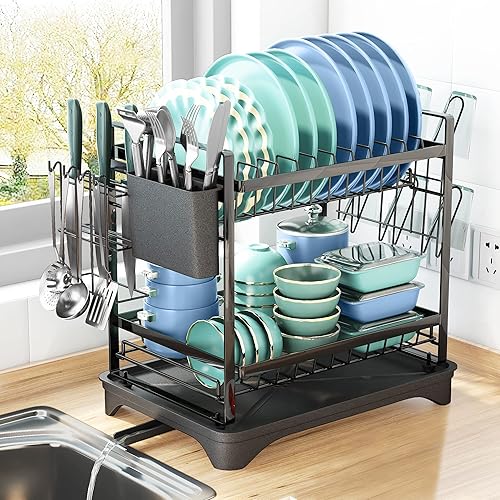 Escurridor de platos escurridor de platos de 2 niveles con escurridor estantes de platos de alta capacidad para encimera de cocina escurridor de
