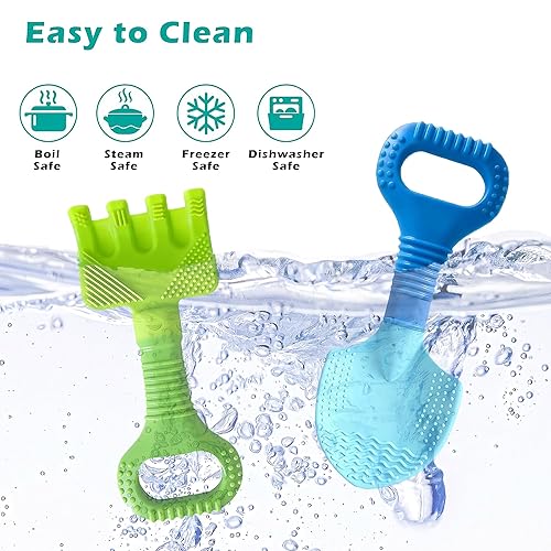 Miniatura 6 de Herramienta de jardinería juguetes de dentición para bebés, mordedores de silicona con pala y rastrillo para bebés de 3 a 12 meses, juguetes