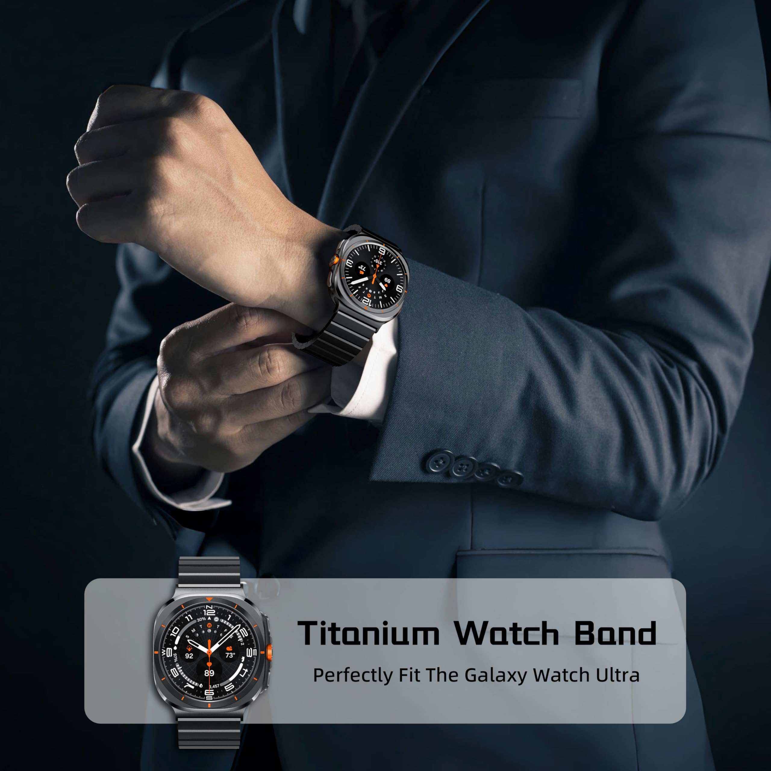 LULULOOK Tytanowy pasek do zegarka Samsung Galaxy Watch Ultra 7 47 mm (2025/2024), podwójny tytan, z DLC, odporny na zarysowania, szerokość 24 mm, do Galaxy Watch Ultra, czarny