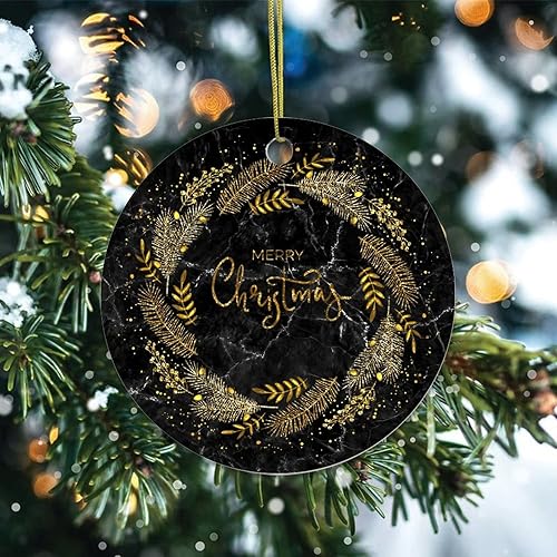 Miniatura 2 de Two-Side Printed Merry Christmas Marble Ceramic Christmas Ornament Novelty for Family Friends Kids Abstract Christmas Keepsake Pendants