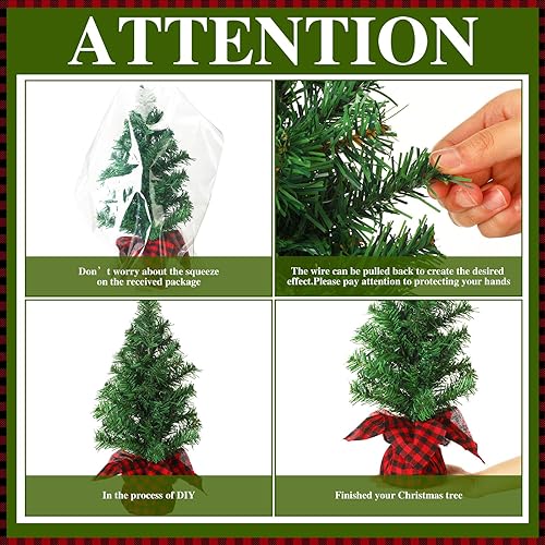 Miniatura 4 de Ceenna 6 Pcs Mini Artificial Christmas Tree Unlit Fake Christmas Tabletop Decorative Xmas Fake Pine Tree Decor with Base for Table Decorations