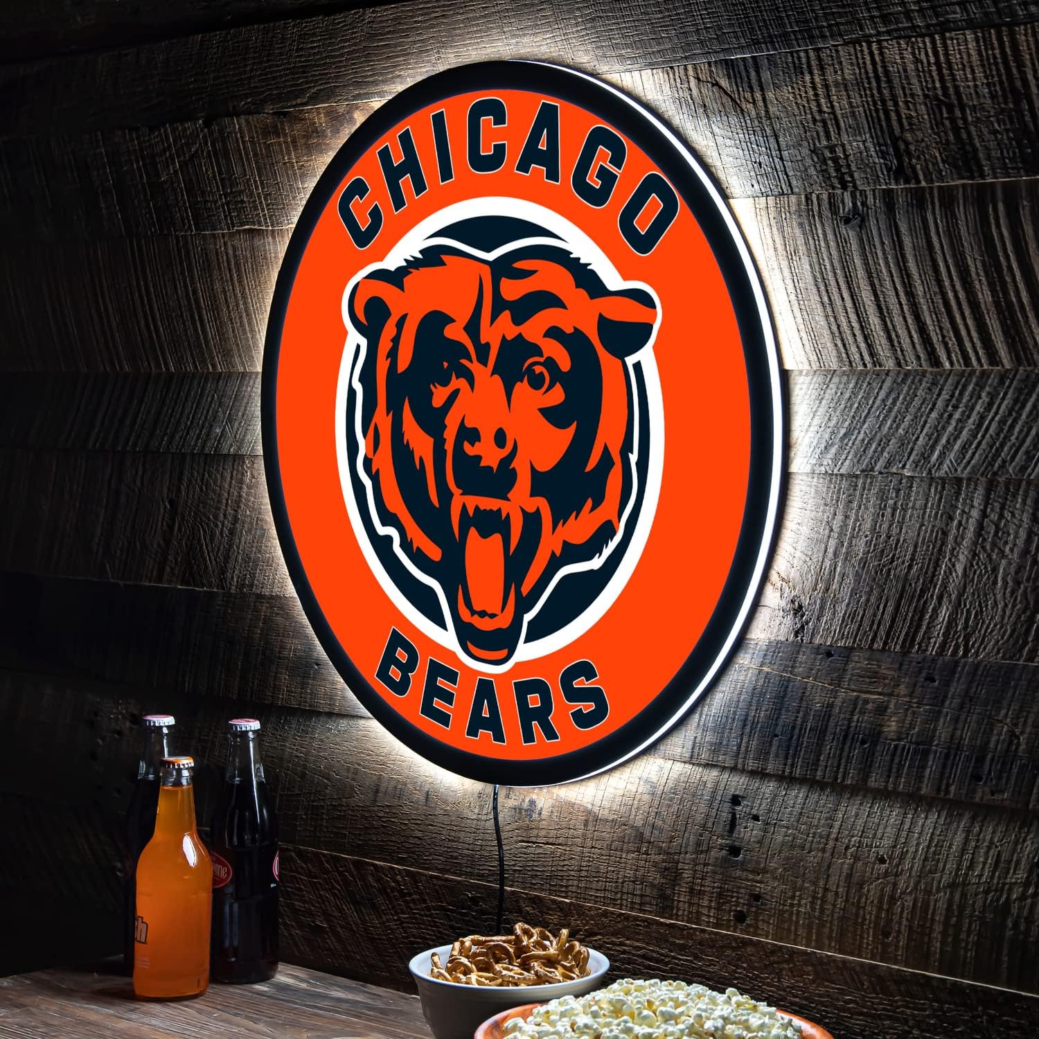 Team Sports America NFL Chicago Bears Ultra-Thin LED Light Wall Sign Décor | Officially Licensed | 23 Inch Mascot Logo Shaped Wall Sign | Made in USA