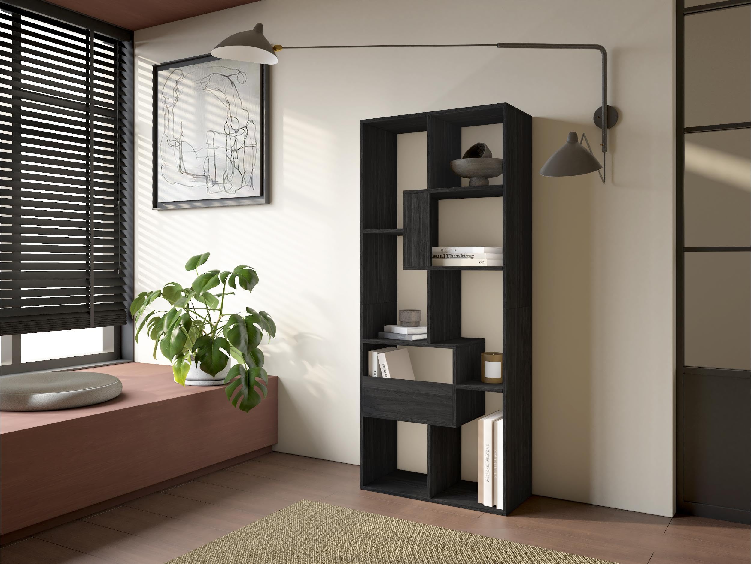 Skraut Home | Étagère Bibliothèque | Étagère de Rangement | 162x67x31cm | Salon, Bureau | Style Moderne | Noir
