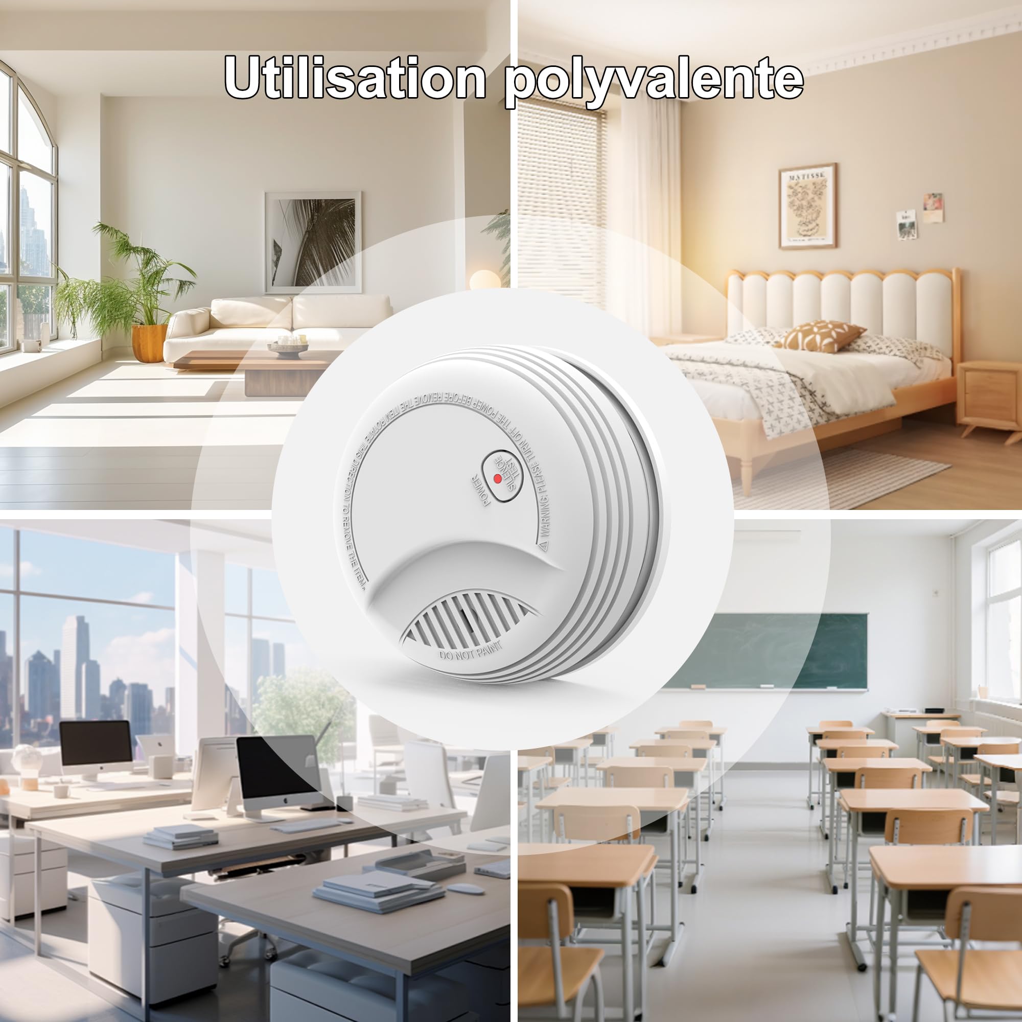 2 Detecteur de Fumée Norme EN14604 – Alarme Incendie 85 DB, Pile 9V Remplaçable Incluse, Avertissement Batterie Faible, sans Fausses Alertes, Fonction Test et Silence (2 pièces)