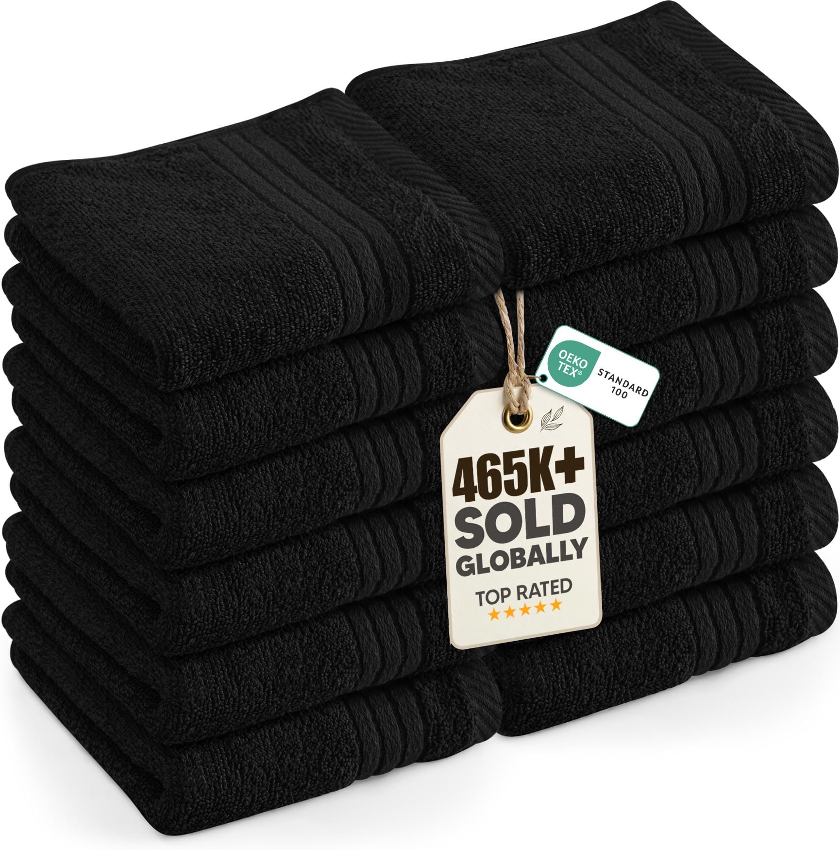 Utopia Towels Black - 12 Pack Luxury Wash Cloths Set (30 X 30 Cm) 100% Cotton Ring Spun, Highly Absorbent And Soft Feel Washcloths For Bathroom, Spa, Gym, And Face Towel (Black)